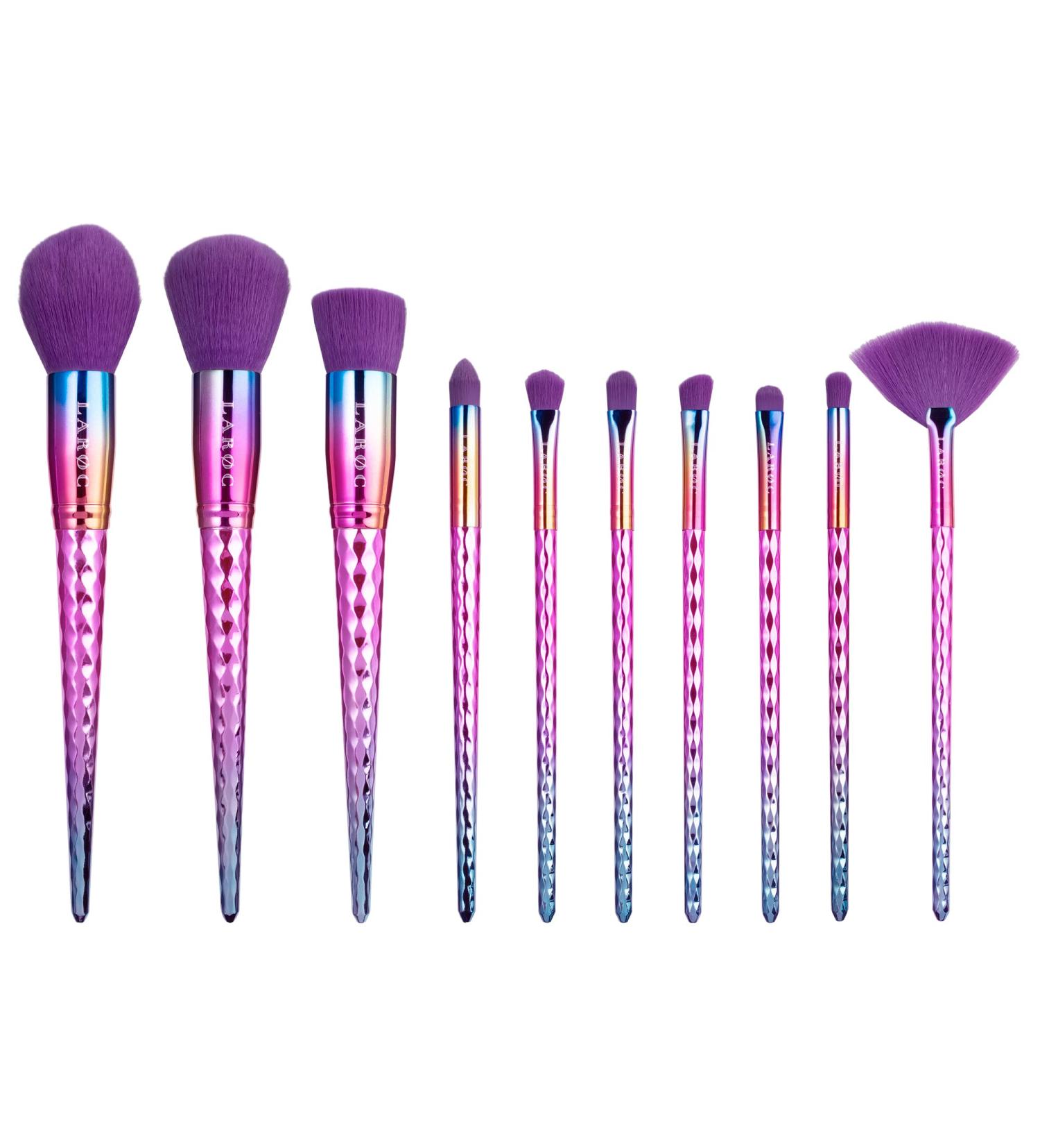 Makeup Brush Set 10pc LaRoc - Make Up Brushes for Blusher Foundation Brush Concealer Brush Eyeliner Eyeshadow Cream & Liquid Make Up Anti-Shedding Bristles - Rainbow Effect - Buy Online on SooperMarket.com