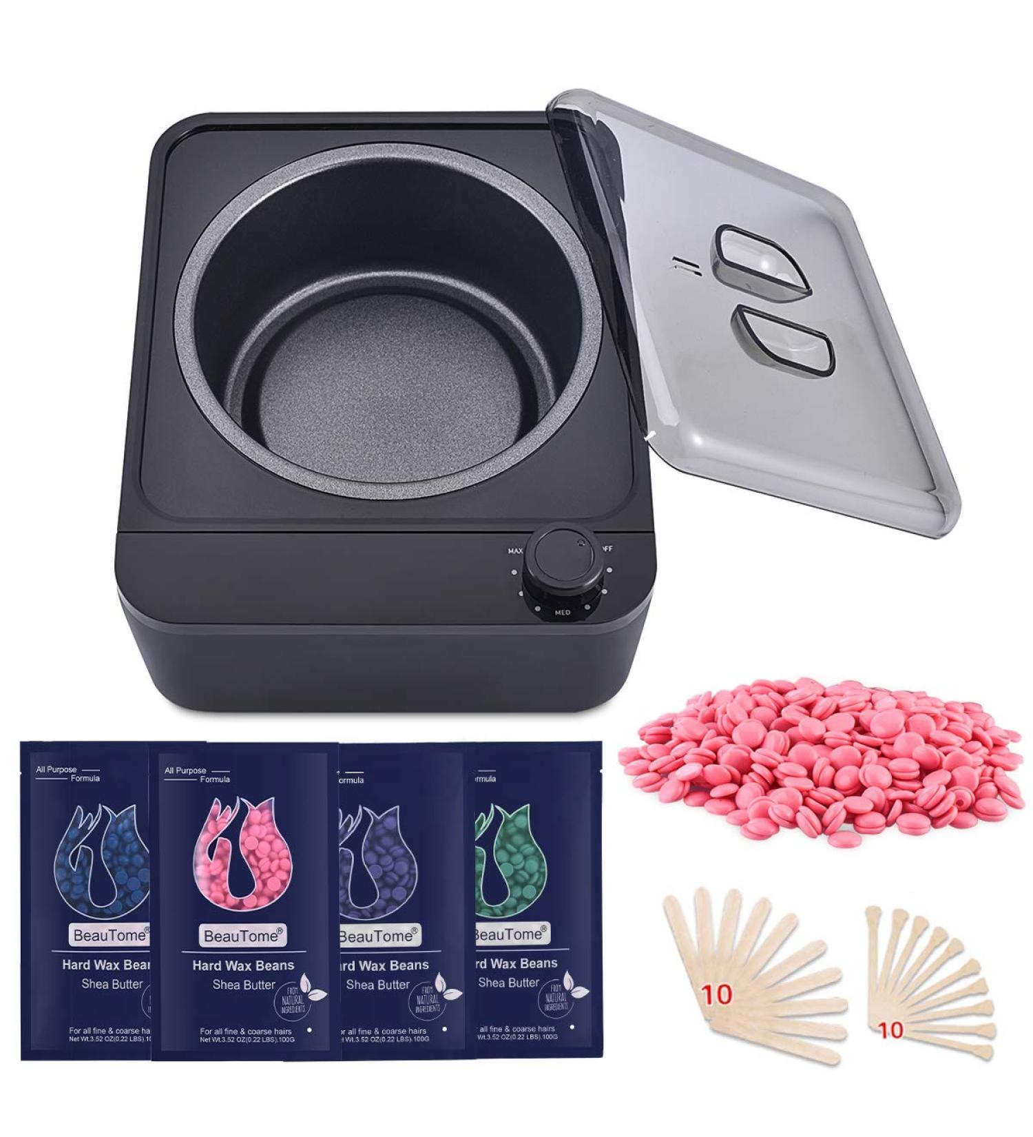 BeauTome Waxing Kit for Women Men - Black Hard Wax Warmer Kit with 4 Bags Beans & 20 Applicator Sticks - Hair Removal for Full Body, Face, Eyebrow, Armpit, Legs, Bikini Brazilian - Buy Online on SooperMarket.com