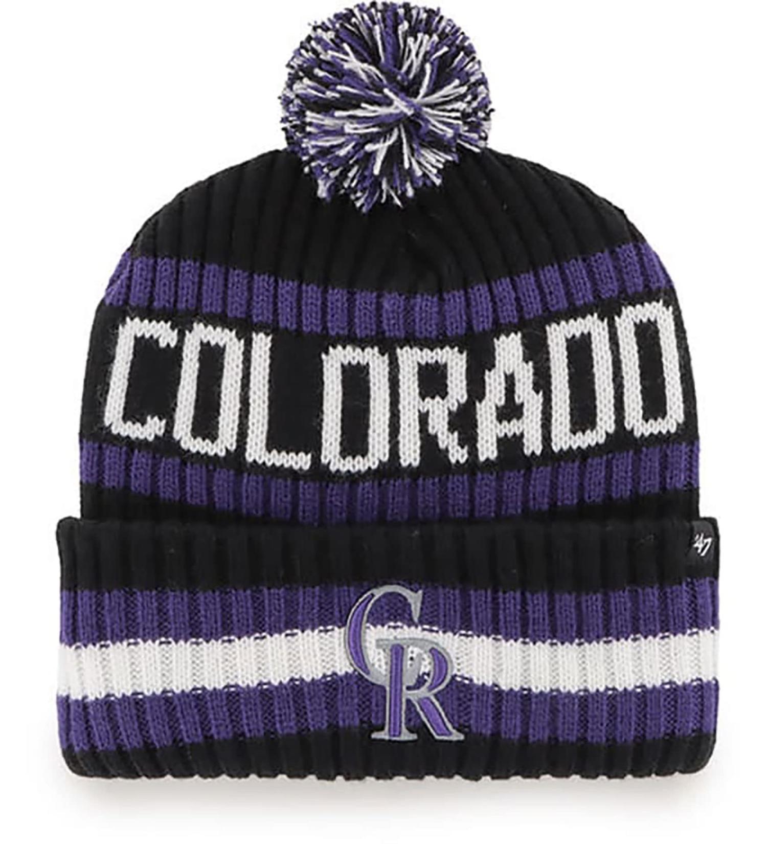 '47 Colorado Rockies Mens Womens Bering Cuff Knit Stretch Fit Black Team Color Logo Beanie