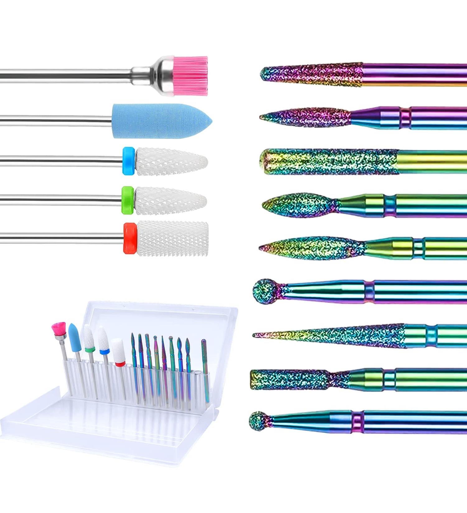 14-Piece Professional Nail Drill Bits Set | Acrylic Carbide & Ceramic | Electric Nail Drill Kit for Home & Salon | Cuticle Polishing & Diamond Efile Accessories - Buy Online on SooperMarket.com
