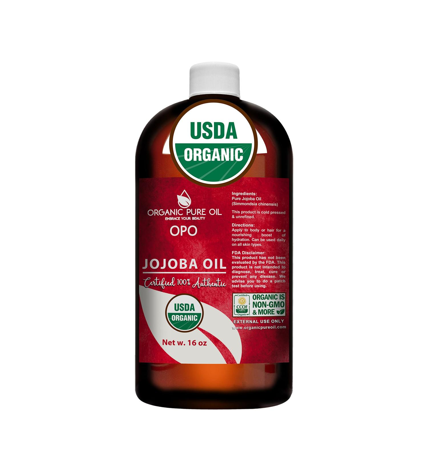 OPO Organic Jojoba Oil - 100% Pure Unrefined Cold Pressed USDA Certified Golden Jojoba Carrier Oil for Skin, Hair, and Body - 16 oz - Buy Online on SooperMarket.com