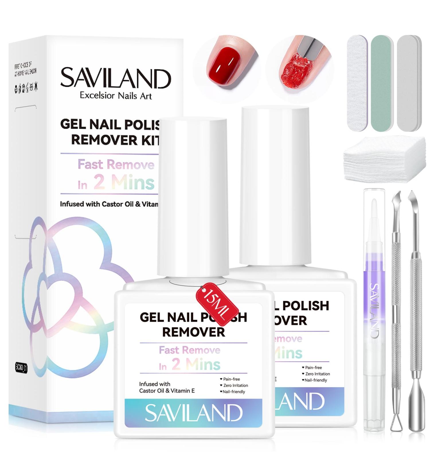 SAVILAND Gel Nail Polish Remover Kit - Quick & Easy 2-Minute Soak-off with Castor Oil & Vitamin E - Complete 9 PCS Set for Home Salon Use - Buy Online on SooperMarket.com