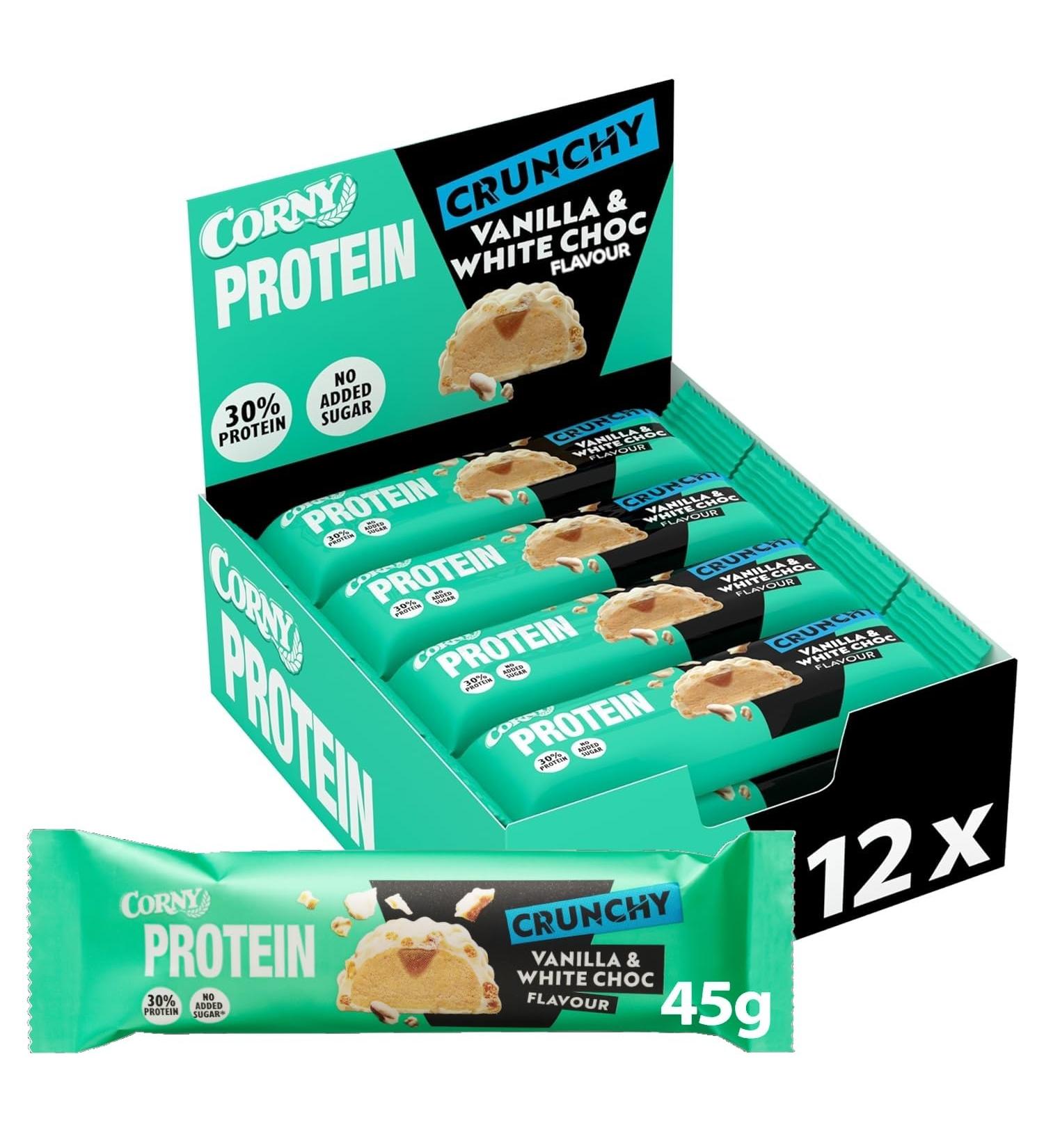 Buy Corny Protein Crunchy Vanilla & White Chocolate Bars | 30% Protein No Added Sugar | Bulk Pack of 12x45g - International Shipping Available - Buy Online on SooperMarket.com