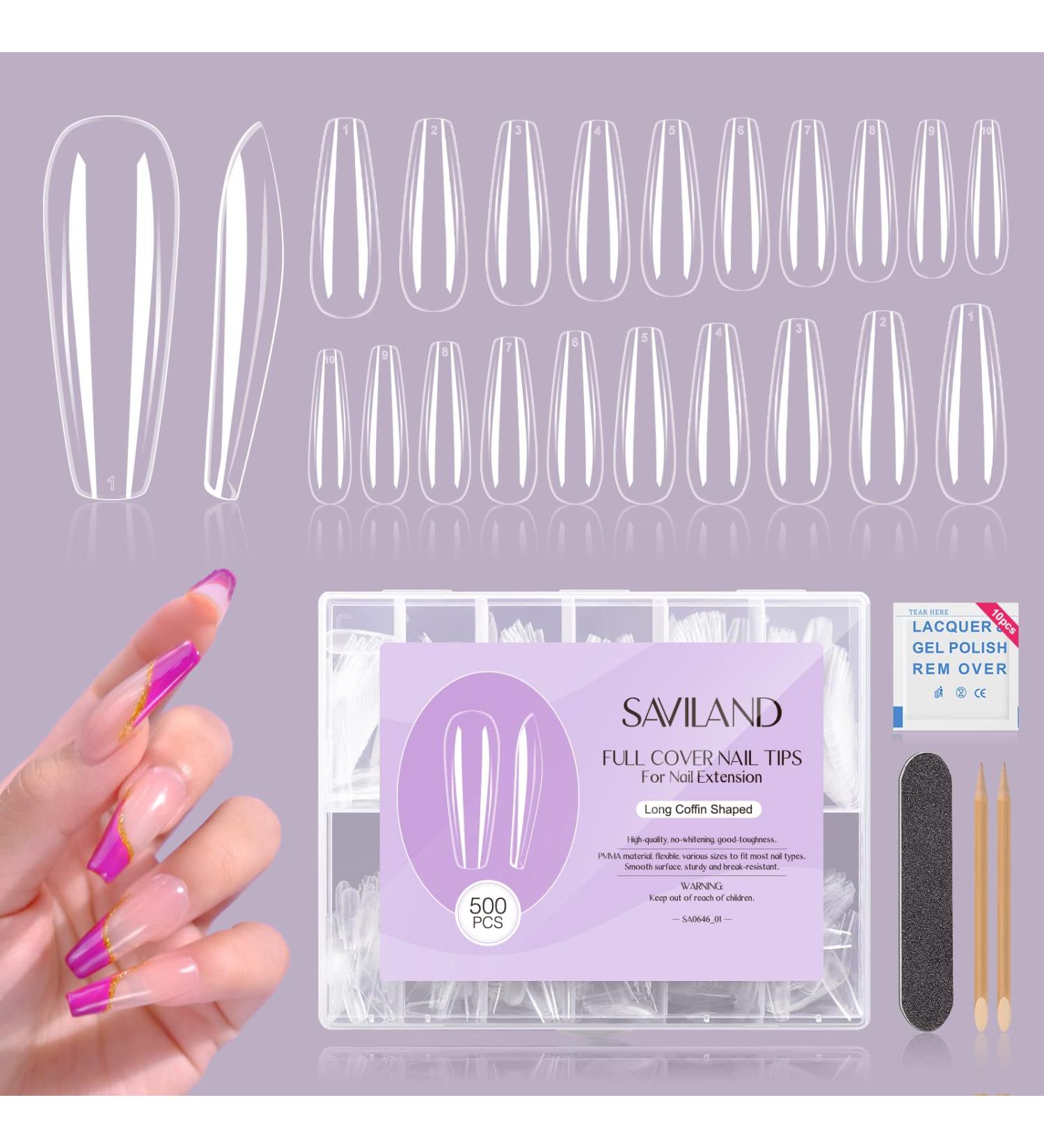 500PCS Saviland Long Coffin Soft Gel Nails Tips Kit - Full Cover False Clear Fake Nail Extension for Manicure Salon & Home DIY - Buy Online on SooperMarket.com