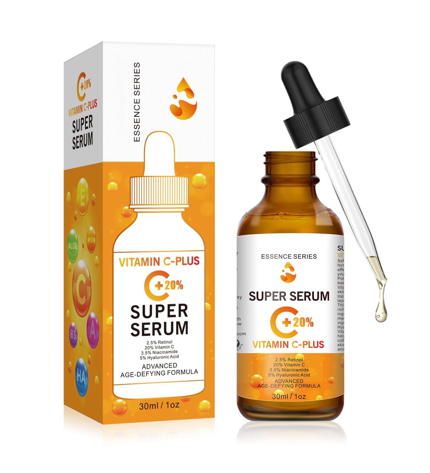 20% Vitamin C Serum for Face with Hyaluronic Acid & Retinol Serum 30ML Natural Anti Aging & Wrinkle Facial Serum Boost Skin Collagen Hydrate Brighten Plump Skin (30ml) - Buy Online on SooperMarket.com