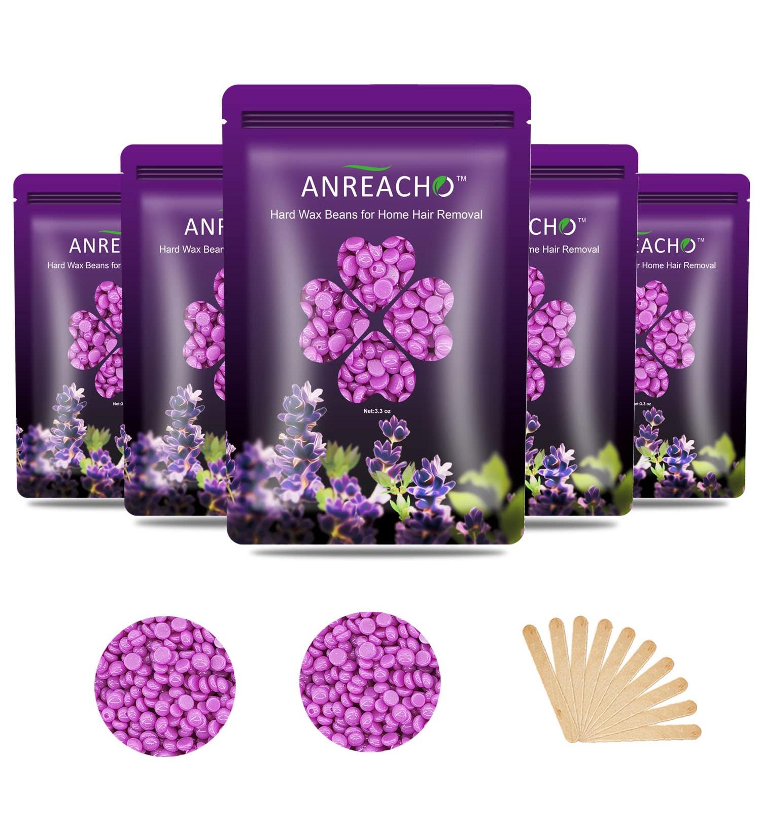 ANREACHO 17.5oz Hard Wax Beads for Hair Removal Kit - Brazilian Bikini, Face, Eyebrow, Back, Chest, Legs - 17.6oz Violet - Includes 10pcs Spatulas - Buy Online on SooperMarket.com