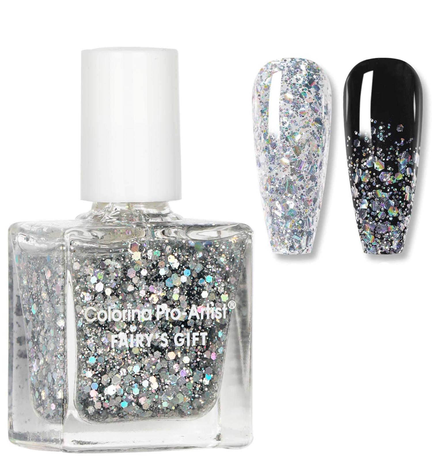Glitter Nail Polish - Silver Glitter Nail Varnish - Quick Dry Nail Varnish - Silver Diamond Sparkle Long Lasting Nail Polish - No Need Baking for DIY Nail Art Manicure at Home silver giltter - Buy Online on SooperMarket.com
