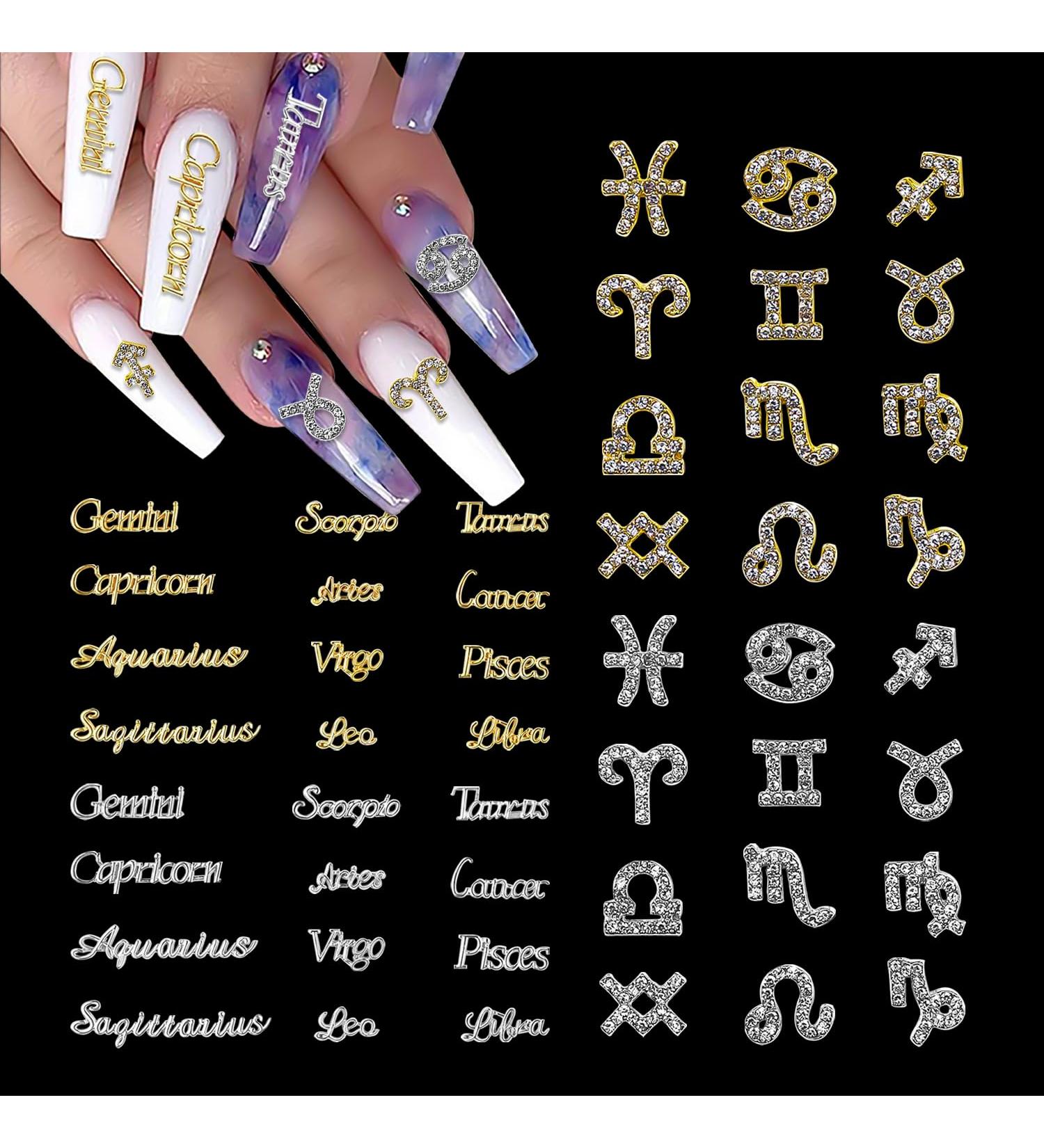 48 Pieces Gold & Silver Zodiac Nail Charms Set - Constellation Nail Studs for Nail Art Decoration - Ideal for Women & Girls - Buy Online on SooperMarket.com