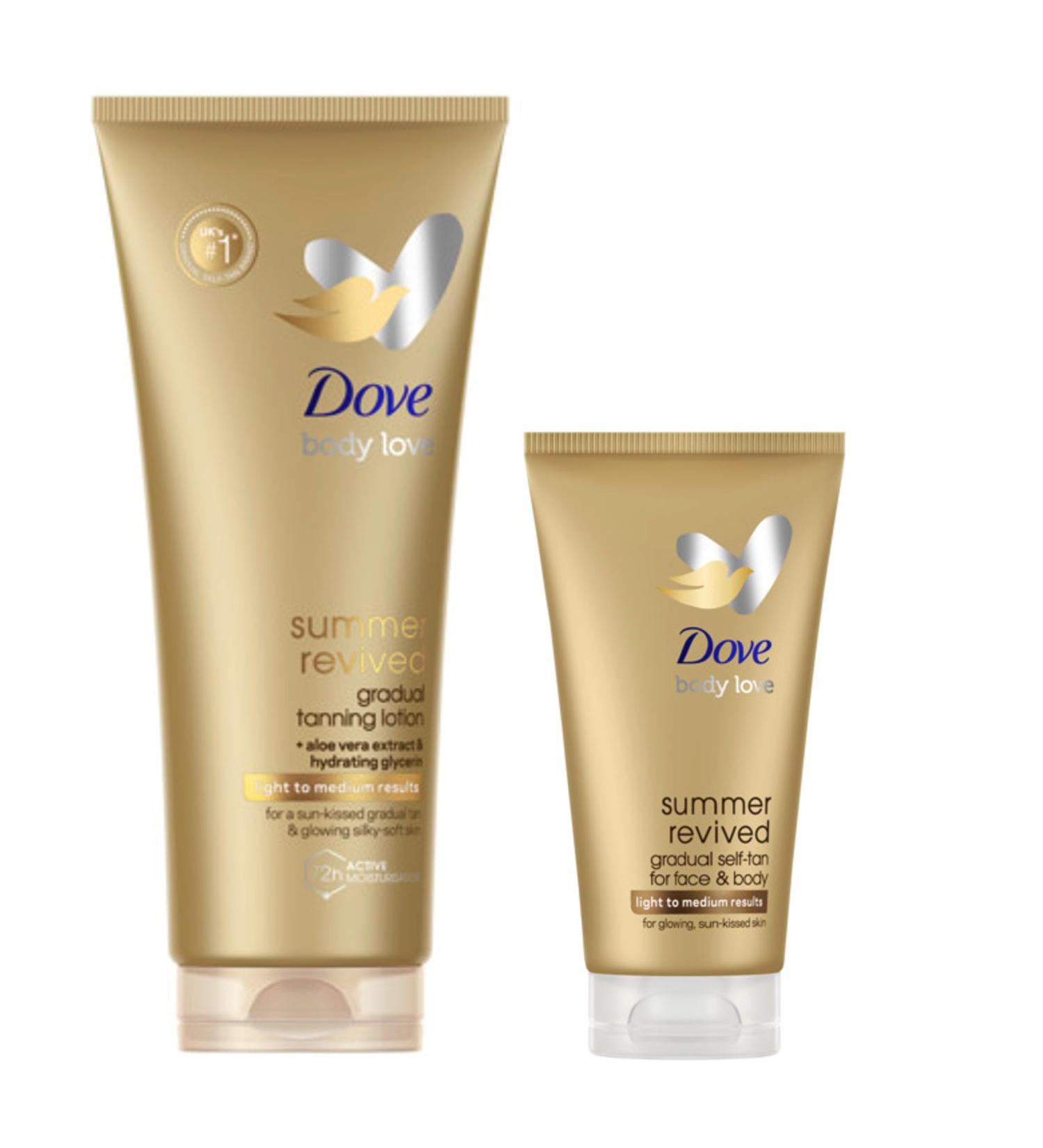 Dove Summer Revived Light to Medium Gradual Tanning Lotion 200 ml & Dove Summer Revived Light to Medium Gradual Tan Lotion for Face and Body Tanning Lotion For All Skin Types 75 ml - Buy Online on SooperMarket.com