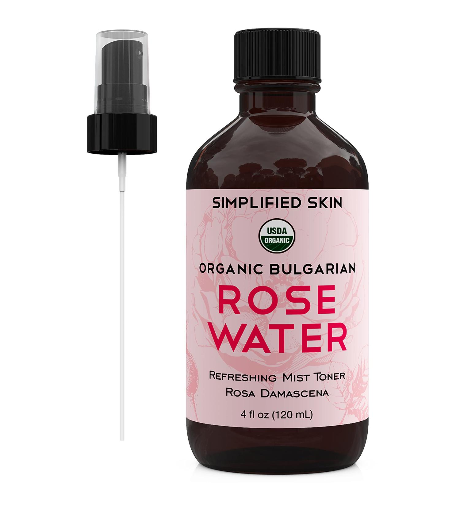 Organic Rose Water Spray for Face & Hair - 4 oz Alcohol-Free Toner & Makeup Remover - Anti-Aging Beauty Mist - Hydrating Facial Care by Simplified Skin - Buy Online on SooperMarket.com