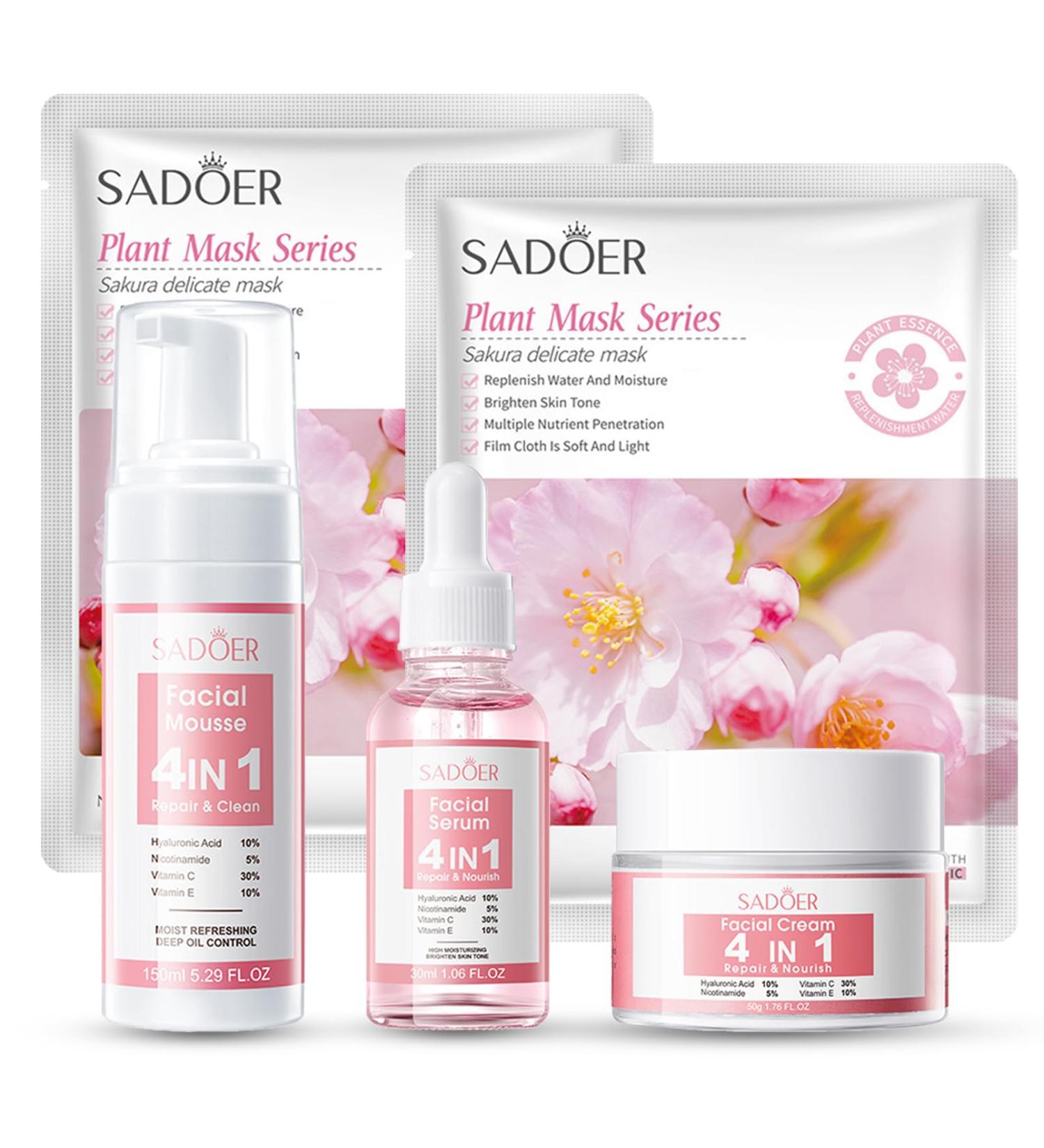 4 in 1 Face Care Kit for Women | Anti-Aging Skin Care Set | Reduce Wrinkles with Hyaluronic Acid Niacinamide Vitamin C & E | Perfect Gift for Daily Skin Care Routine - Buy Online on SooperMarket.com