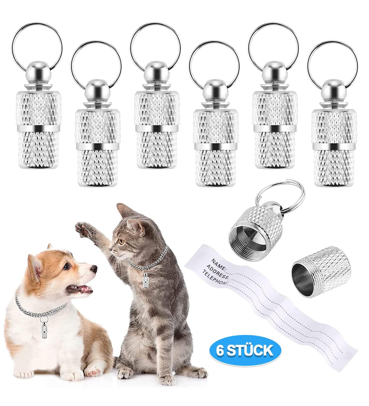 Address Pendant for Cats & Dogs - 6 Stainless Steel Pet ID Tags with Key Rings | Anti-Free Name Tag & Collar Trailer for Pet Identification - Buy Online on SooperMarket.com