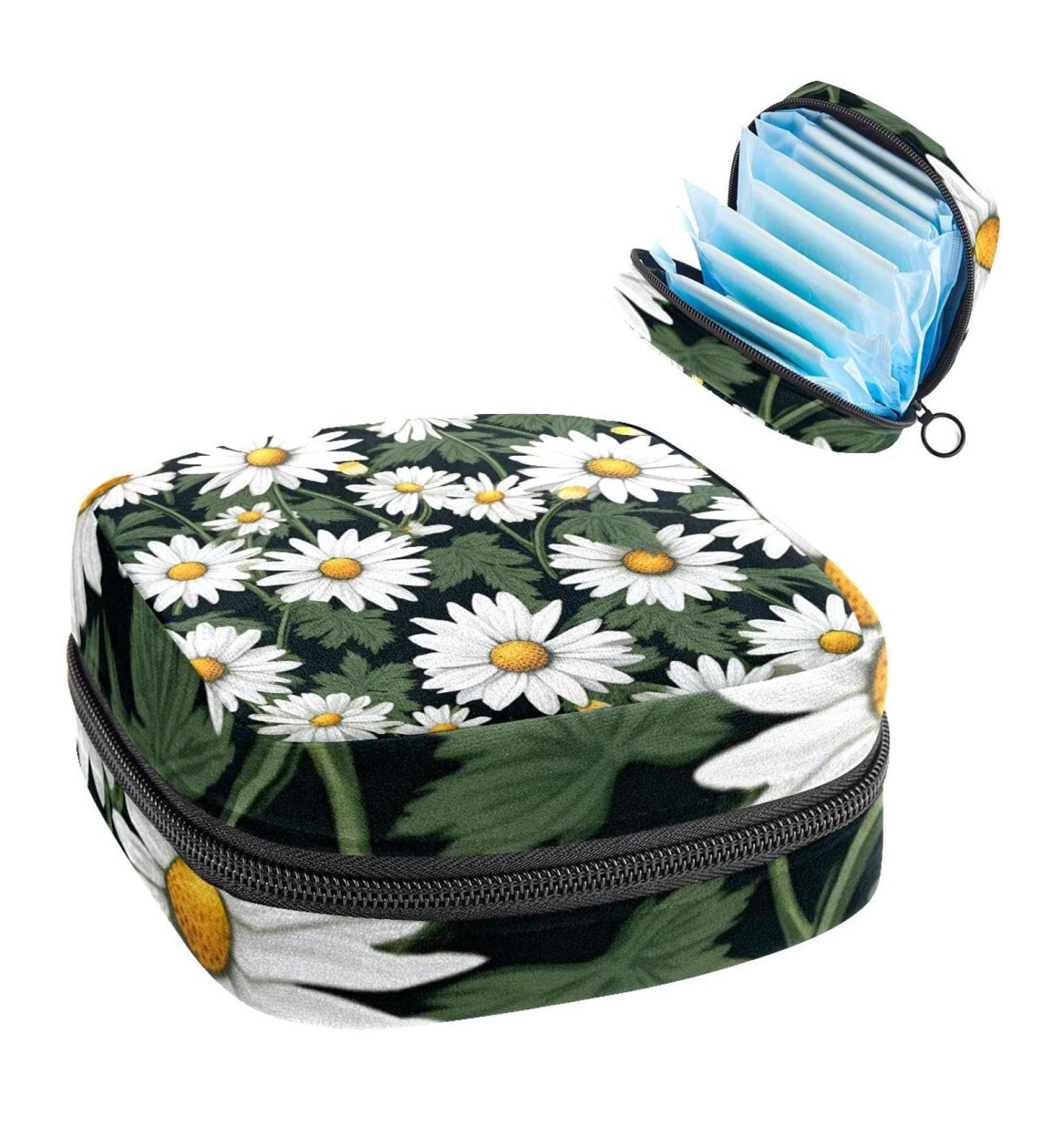 Daisies Green Leaf Sanitary Napkin Storage Bag | Menstrual Cup Pouch | Nursing Pad Holder | Portable Period Bag for Women & Teen Girls - 1Pcs, Multi-colored - Buy Online on SooperMarket.com