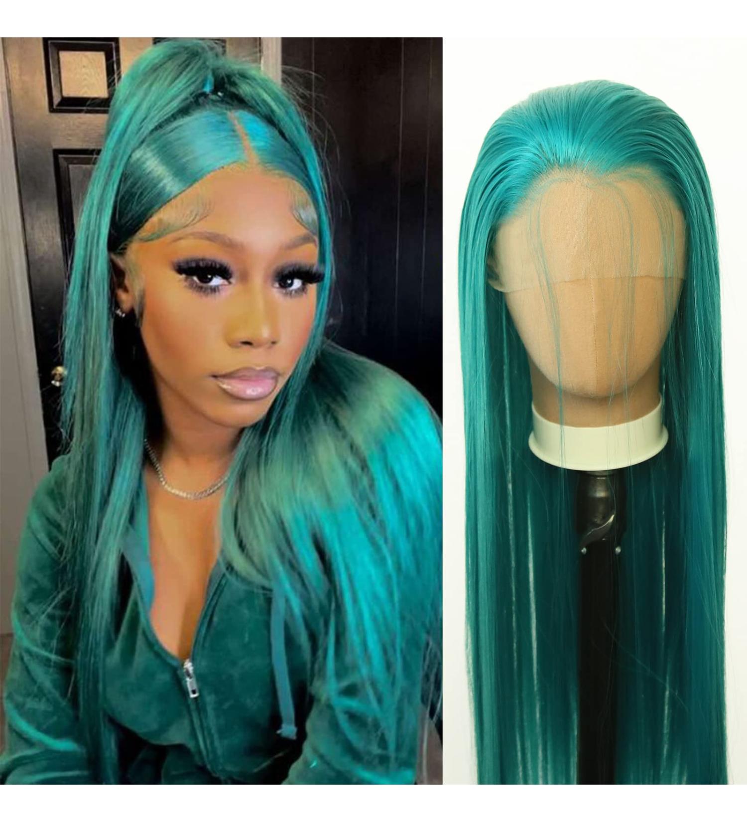 Emerald Green Synthetic Lace Front Wig - Long Straight Teal Wig for Black Women - Buy Online on SooperMarket.com