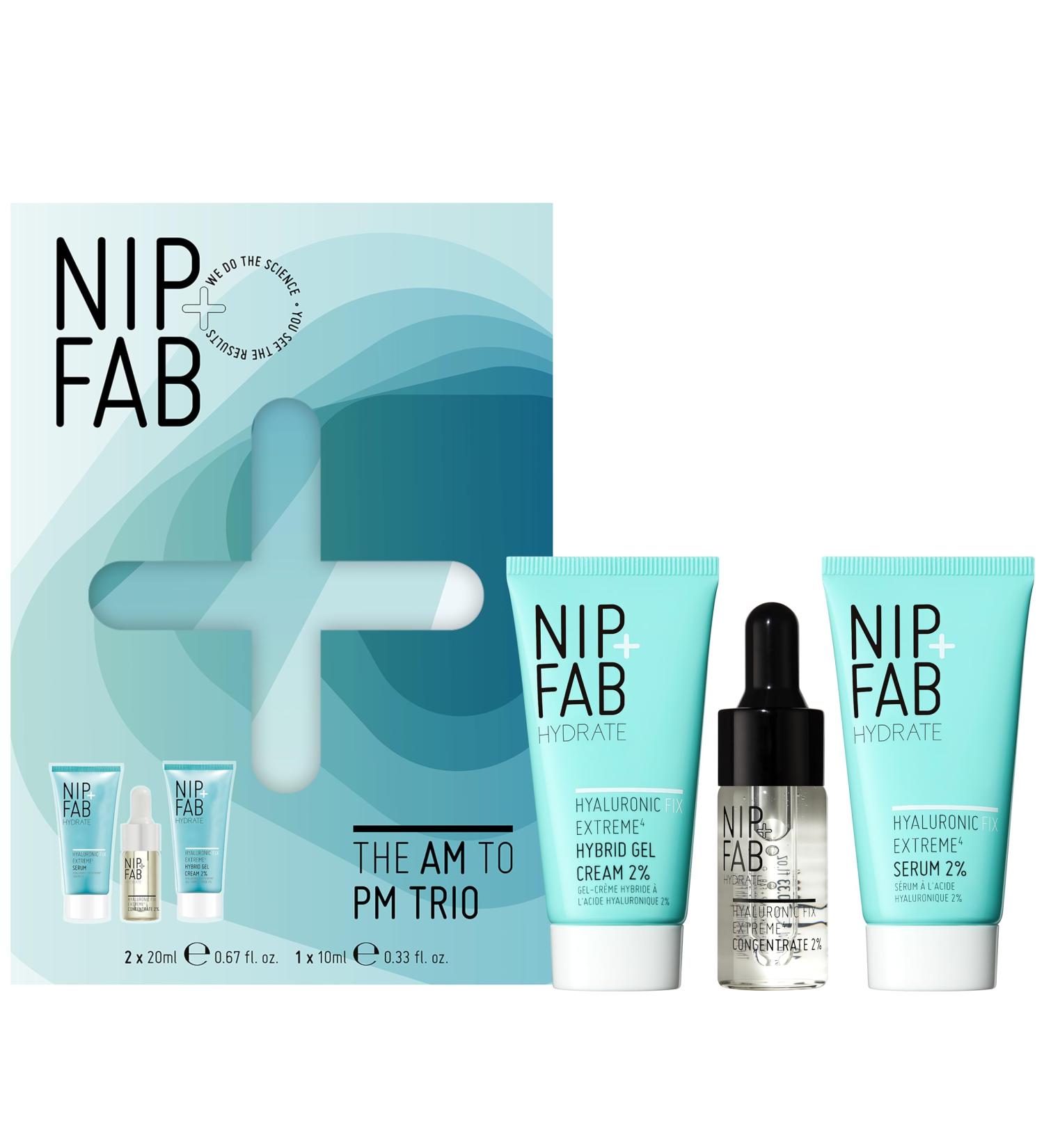 Nip+Fab Gift Set - AM to PM Trio Set The Full Cycle of Hydration for Plump Smooth Dewy Face Skin Bestselling Hyaluronic Fix Extreme4 Range - Buy Online on SooperMarket.com