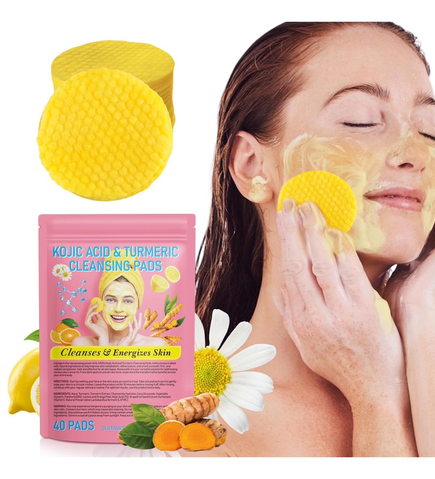 Turmeric Face Scrub Pads - Natural Cleansing Pads with Kojic Acid | 40 Pcs for Glowing Skin - Buy Online on SooperMarket.com