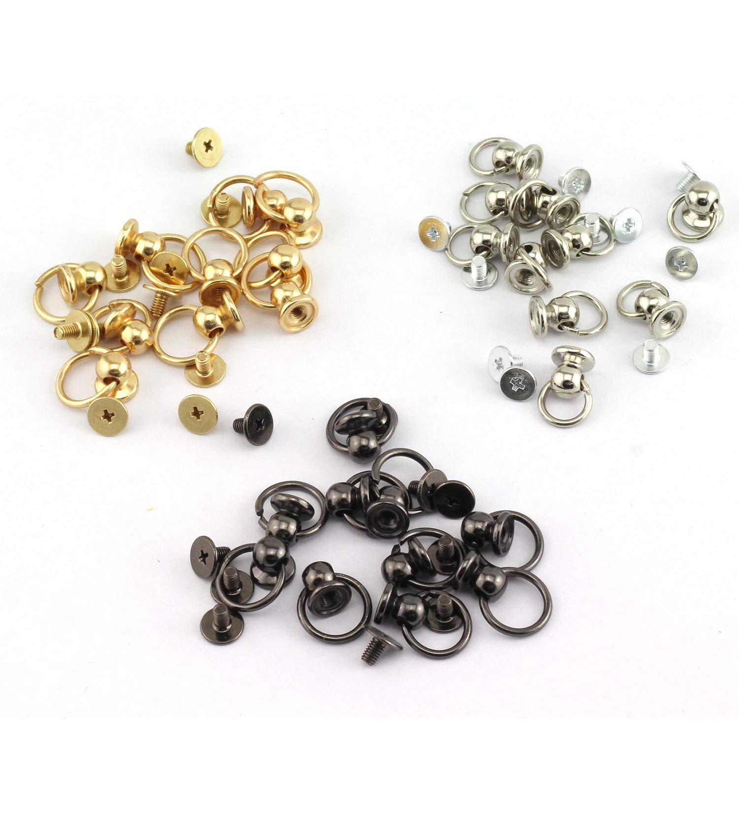 RuiLing 30pcs 8x6mm Screwback Round Head Rivet Assorted Kit - Silver, Black, Gold | DIY Accessory for Leather Craft - Buy Online on SooperMarket.com