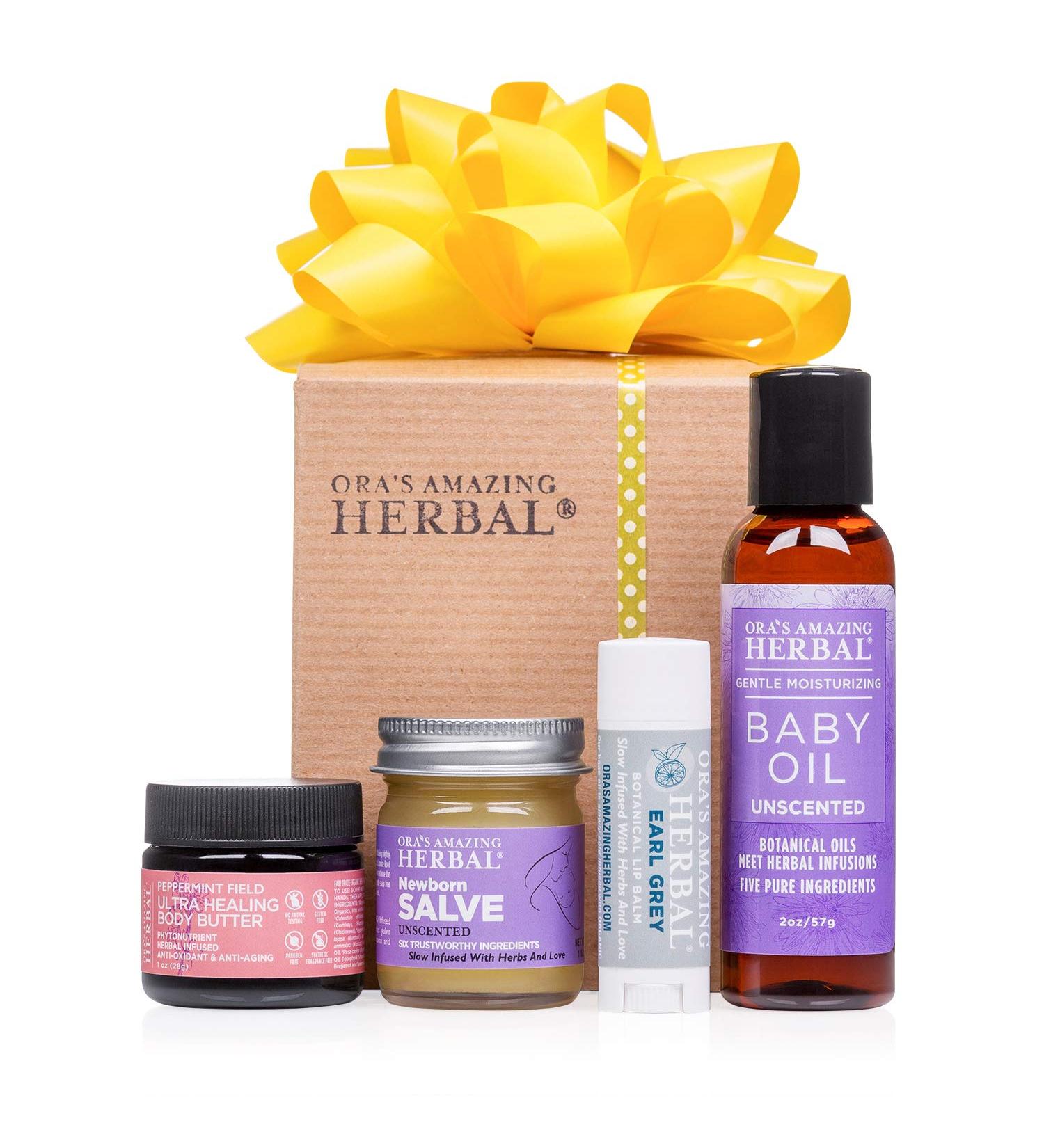 Buy Ora's Amazing Herbal New Mom & Baby Skincare Set | Natural Baby Oil Newborn Salve Healing Body Butter & Lip Balm - Travel Size - Buy Online on SooperMarket.com