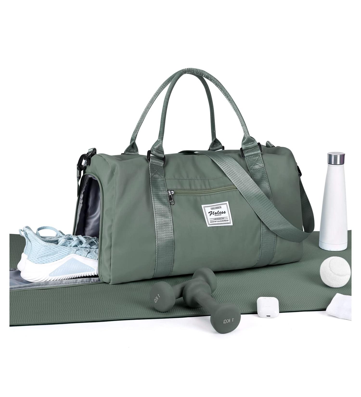 Womens Mens Gym Bag with Shoe Compartment & Wet Pocket - Large Waterproof Duffel for Travel, Sports, Gym, Yoga - Dark Green - Buy Online on SooperMarket.com