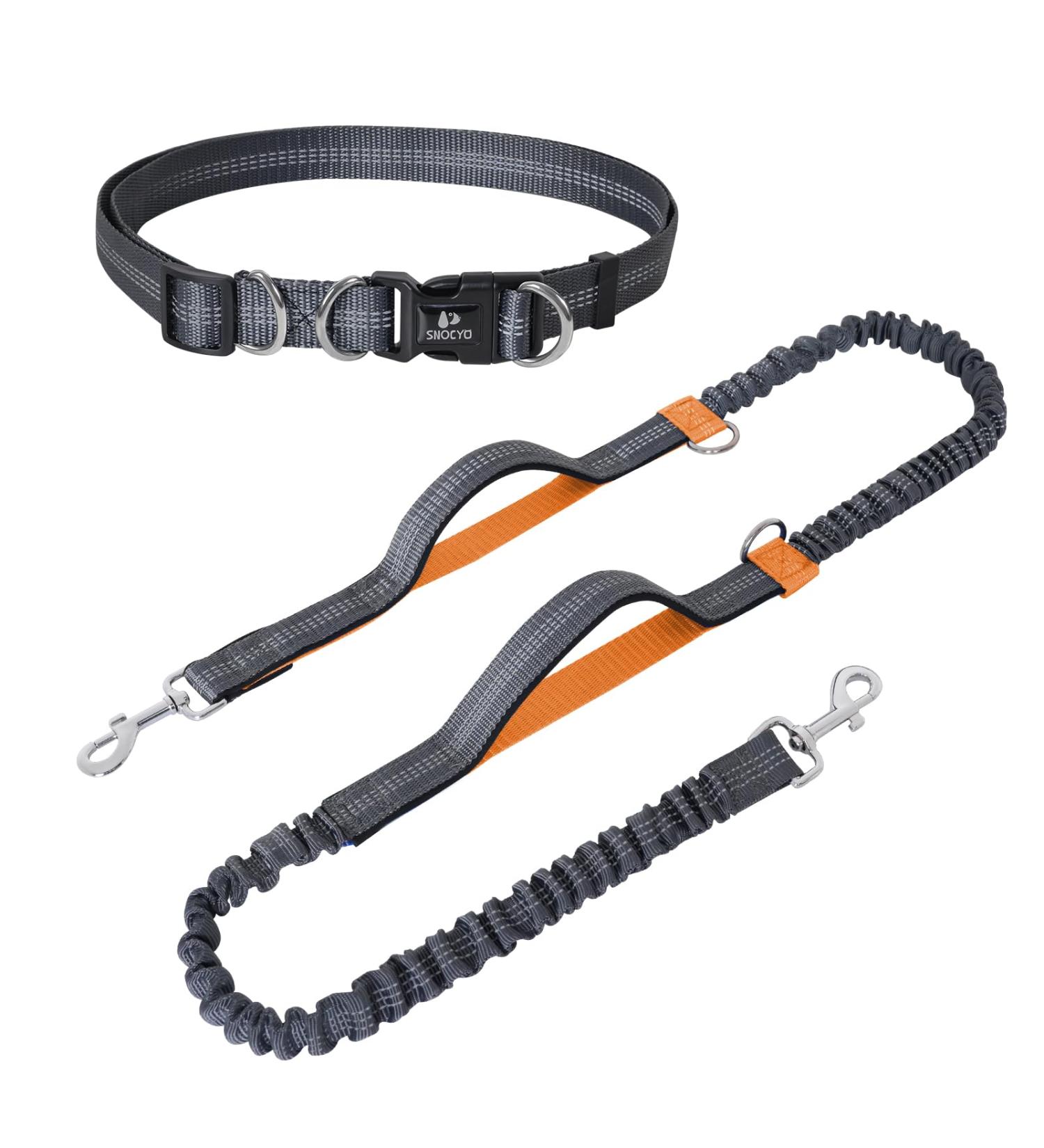 Snocyo Reflective Jogging Leash for Medium & Large Dogs | Elastic Double Handle & Waist Valve | Retractable Running Dog Leash in Gray & Orange - Buy Online on SooperMarket.com