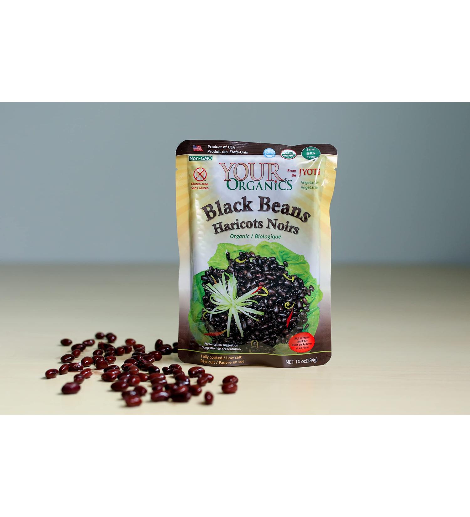 Your Organics Black Beans by Jyoti - 6 x 10 oz Pouches, All Natural, Gluten Free, Vegan, NON GMO, BPA Free, Product of USA - Buy Online on SooperMarket.com