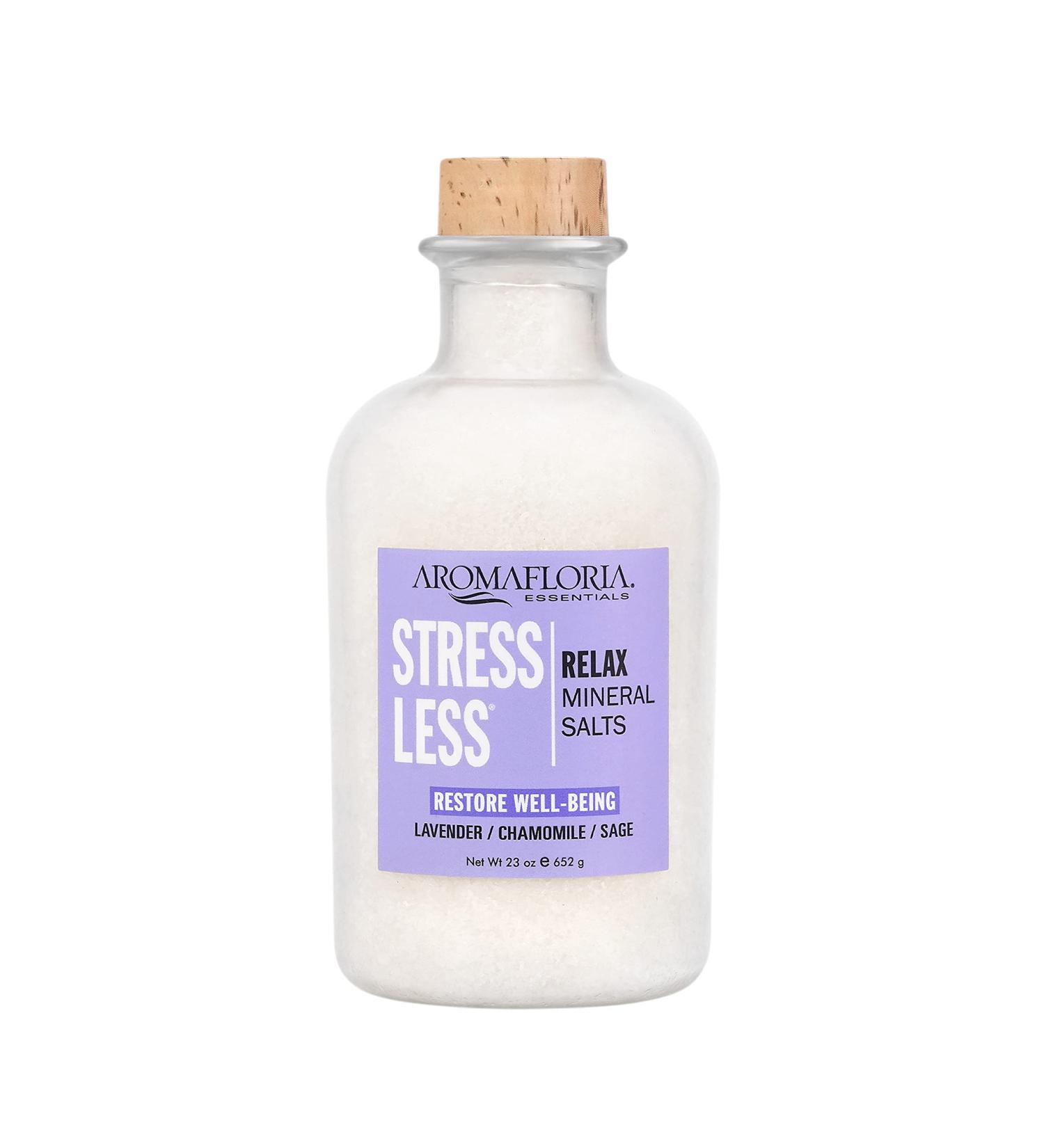 Aromafloria Stress Less Relax Mineral Salts - Lavender, Chamomile, Sage Aromatherapy Soaking Relief - 23 oz Bottle for Men & Women - Buy Online on SooperMarket.com