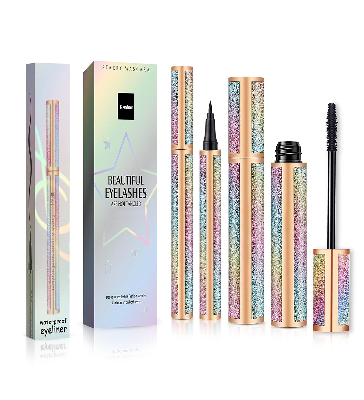 4D Silk Fiber Lash Mascara & Eyeliner Set - Black Waterproof Liquid Eyeliner & Mascara for Sky High Volume and Lengthening - No Clumping Formula - Buy Online on SooperMarket.com