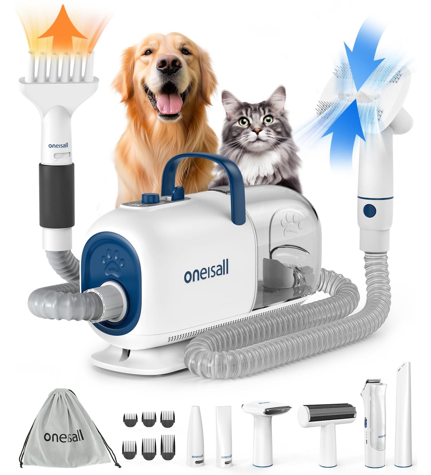 oneisall Dog Grooming Kit | Vacuum Blow Dryer & Clippers | 8 Tools for Shedding & Trimming | 7 Heat Levels | 2.5L Capacity - Buy Online on SooperMarket.com