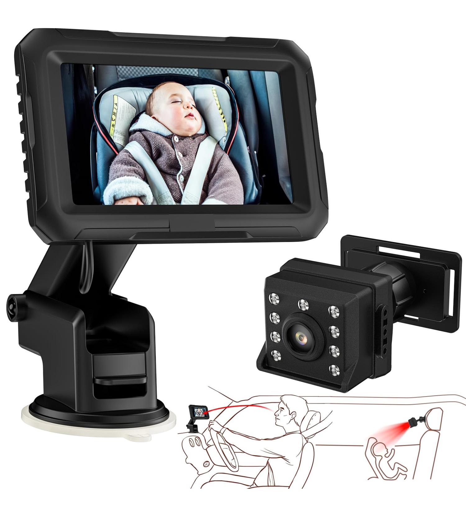 Baby Car Mirror for Back Seat 4.3 HD 1080P Camera | 360 Night Vision | Shockproof Rear View Mirror for Kids | Essential Car Accessory for New Parents - Buy Online on SooperMarket.com