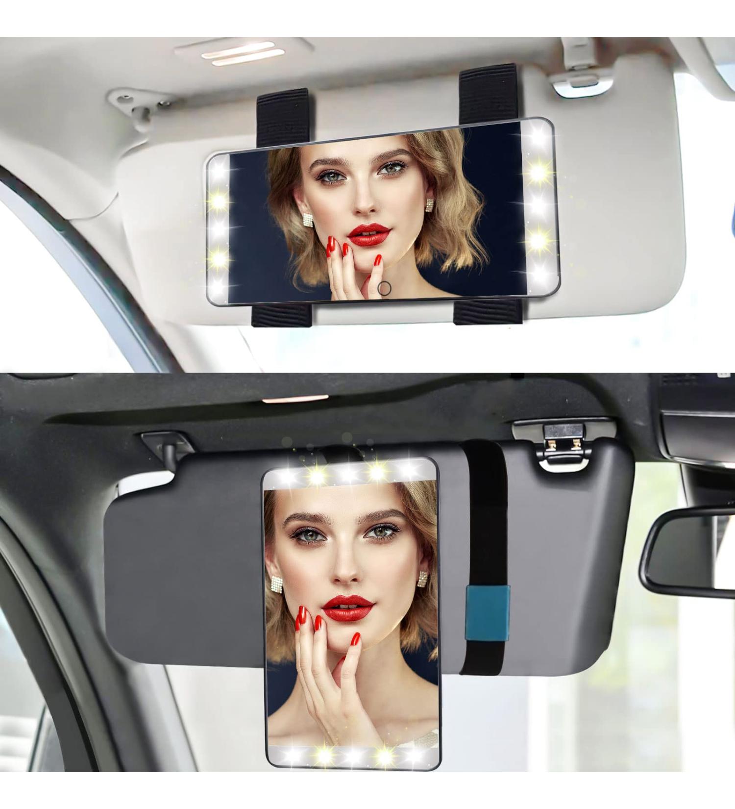 Rotating Lighted Makeup Mirror | LED Vanity Mirror for Car Visor | Dimmable Sunshade Mirror - Buy Online on SooperMarket.com