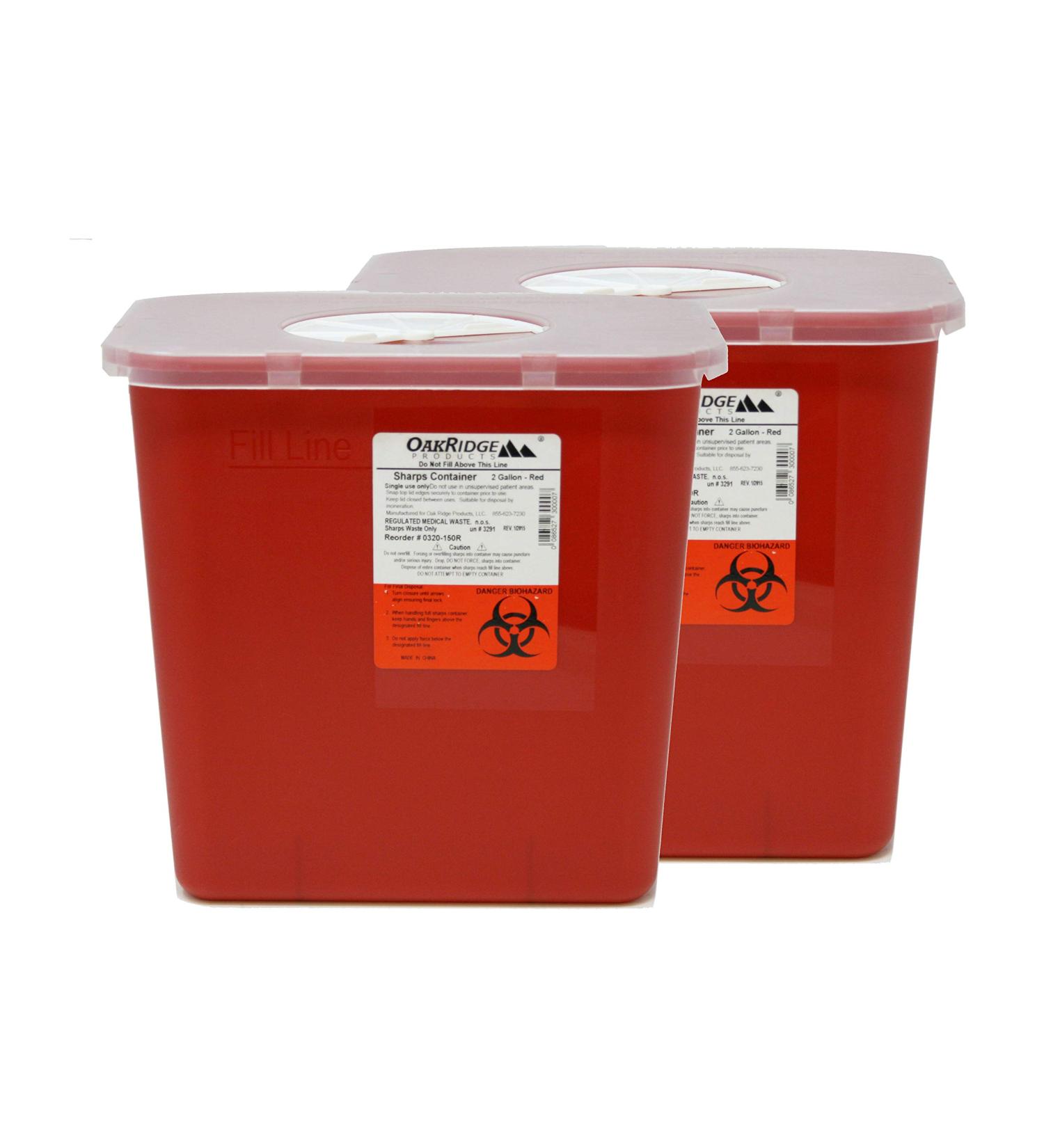 Oakridge 2 Gallon Sharps & Biohazard Waste Disposal Container - Pack of 2 - Buy Online on SooperMarket.com