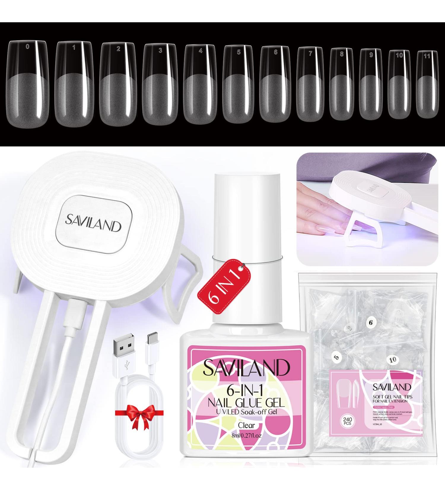 Saviland Gel x Nail Kit | 240pcs Matte Medium Square Nails + Glue | UV Lamp & Tools | Nail Extensions Set for Women DIY | A2-Medium Square Gel - Buy Online on SooperMarket.com
