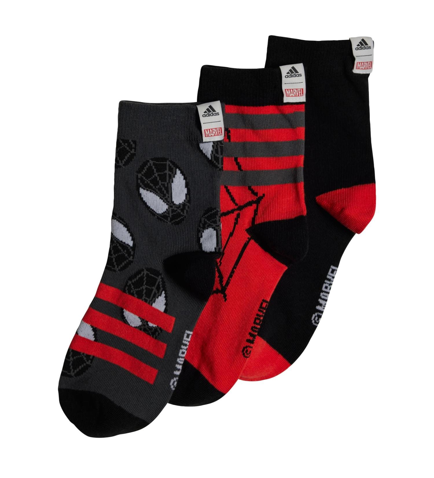 adidas male Kids Marvel Spider-man Crew Socks 3 Pairs socks 3-4 years black/grey six/grey six