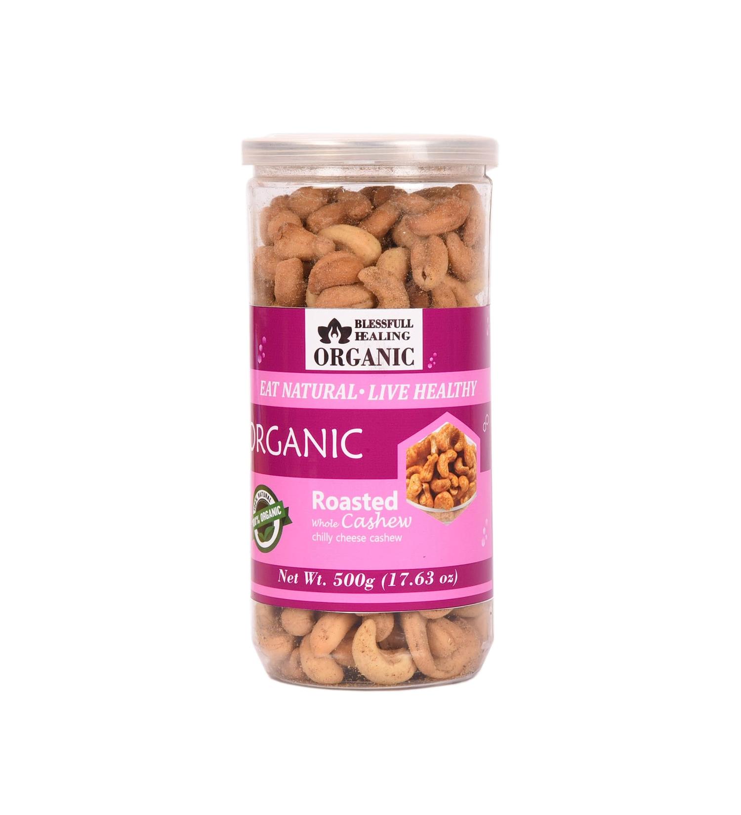 Blessfull Healing Organic Natural Vegan Chilly Cheese Roasted Whole Cashew Nuts Crunchy Kaju 500 Gram - Buy Online on SooperMarket.com