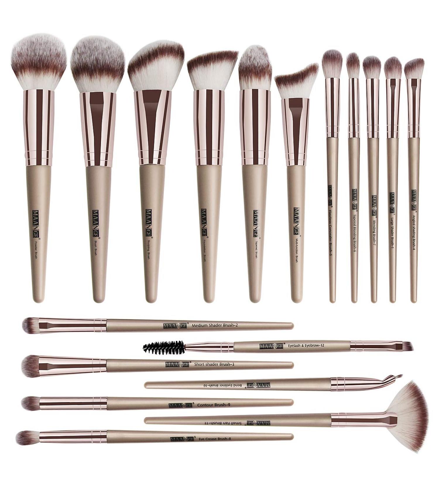 18 Pcs Professional Premium Synthetic Makeup Brush Set - Champagne Gold - Buy Online on SooperMarket.com
