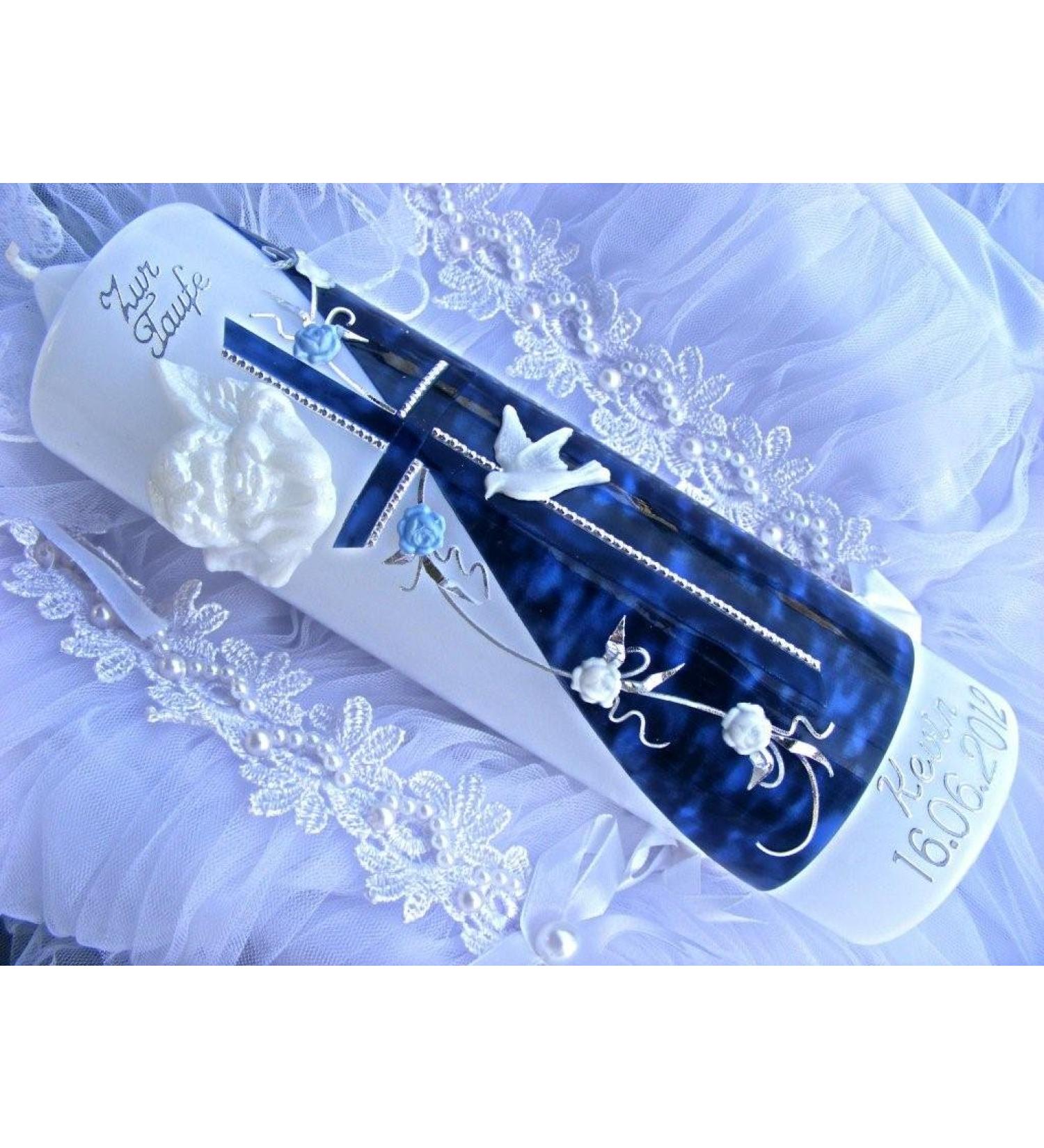 kerzenzauber-lusine VT-09 Baptism/Communion candle for boys and girls 250/70 mm including accessories for self-labeling