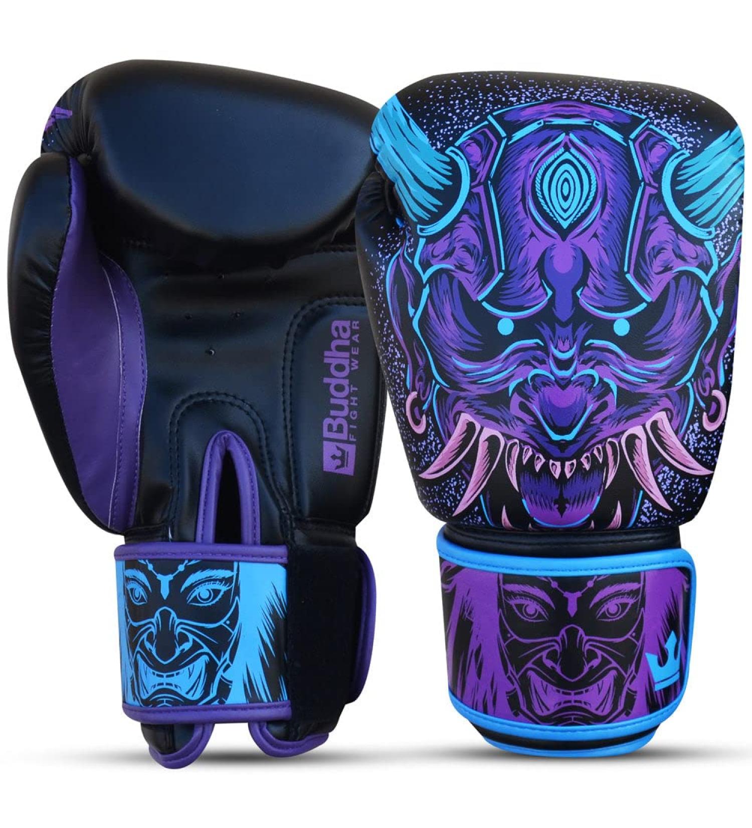 Buddha Fight Wear Fantasy Luzbel Boxing Gloves - 14oz Blue - Muay Thai & Kickboxing - High-Quality Synthetic Leather Odor-Inhibiting Reinforced Seams Unique Designs - Buy Online on SooperMarket.com