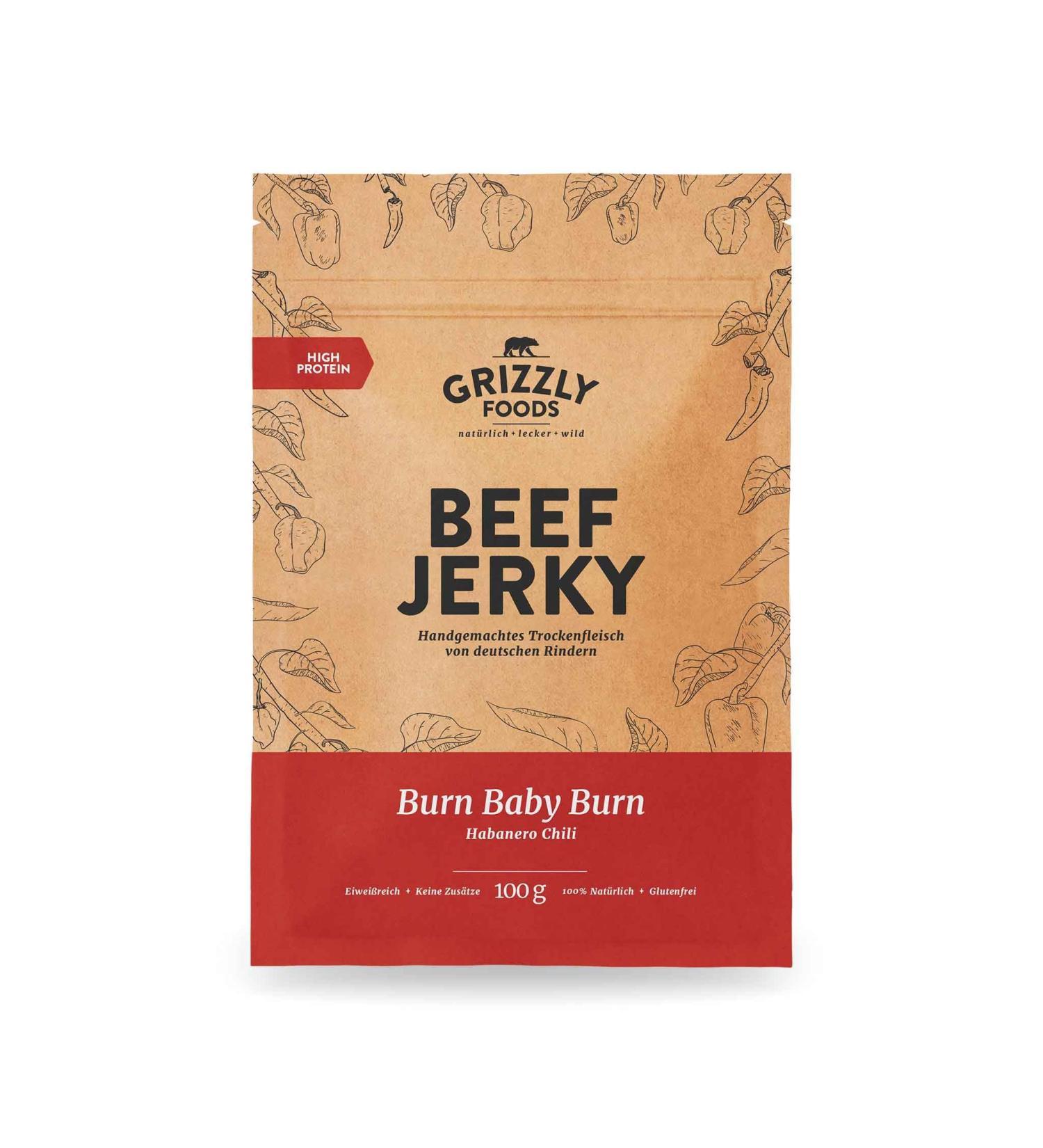 Buy Premium German Beef Jerky - 5 Pack (500g) | Dry Meat Snack - Burn Baby Burn - Buy Online on SooperMarket.com