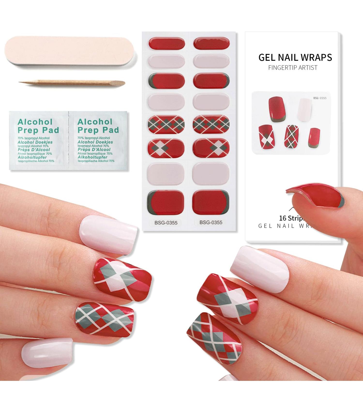Christmas Red Green White gel nail stickers uv cure semi cured stickers & decals uv stick on gel nails nail polish strips - Buy Online on SooperMarket.com