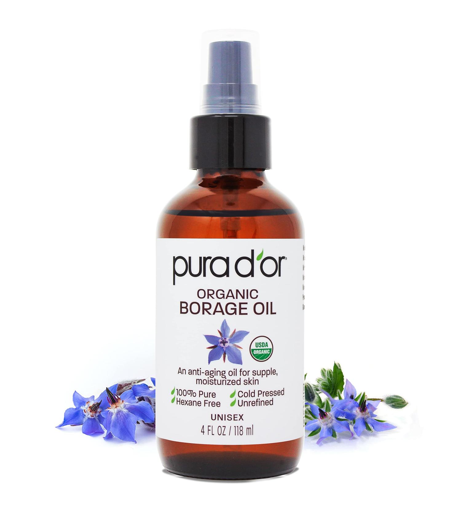 PURA D'OR Organic Borage Seed Oil 4oz - 100% Pure USDA Certified Cold Pressed Natural Moisturizer for DIY Skin Care - Men & Women - Hexane-Free Base Carrier Oil - Buy Online on SooperMarket.com