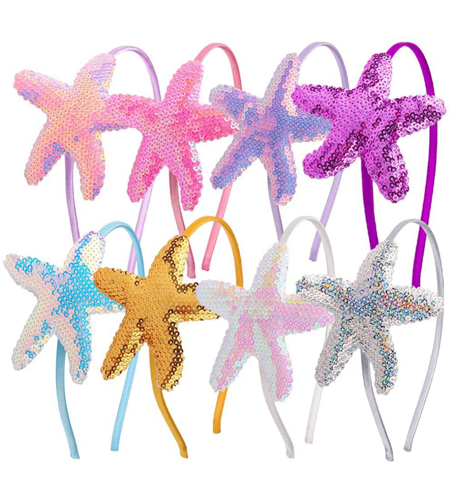 Minkissy Seestern Headband Set - 8pcs Sequin Mussel Marine Animal Hair Bands for Mermaid Cosplay & Girls' Birthday Gifts - Buy Online on SooperMarket.com