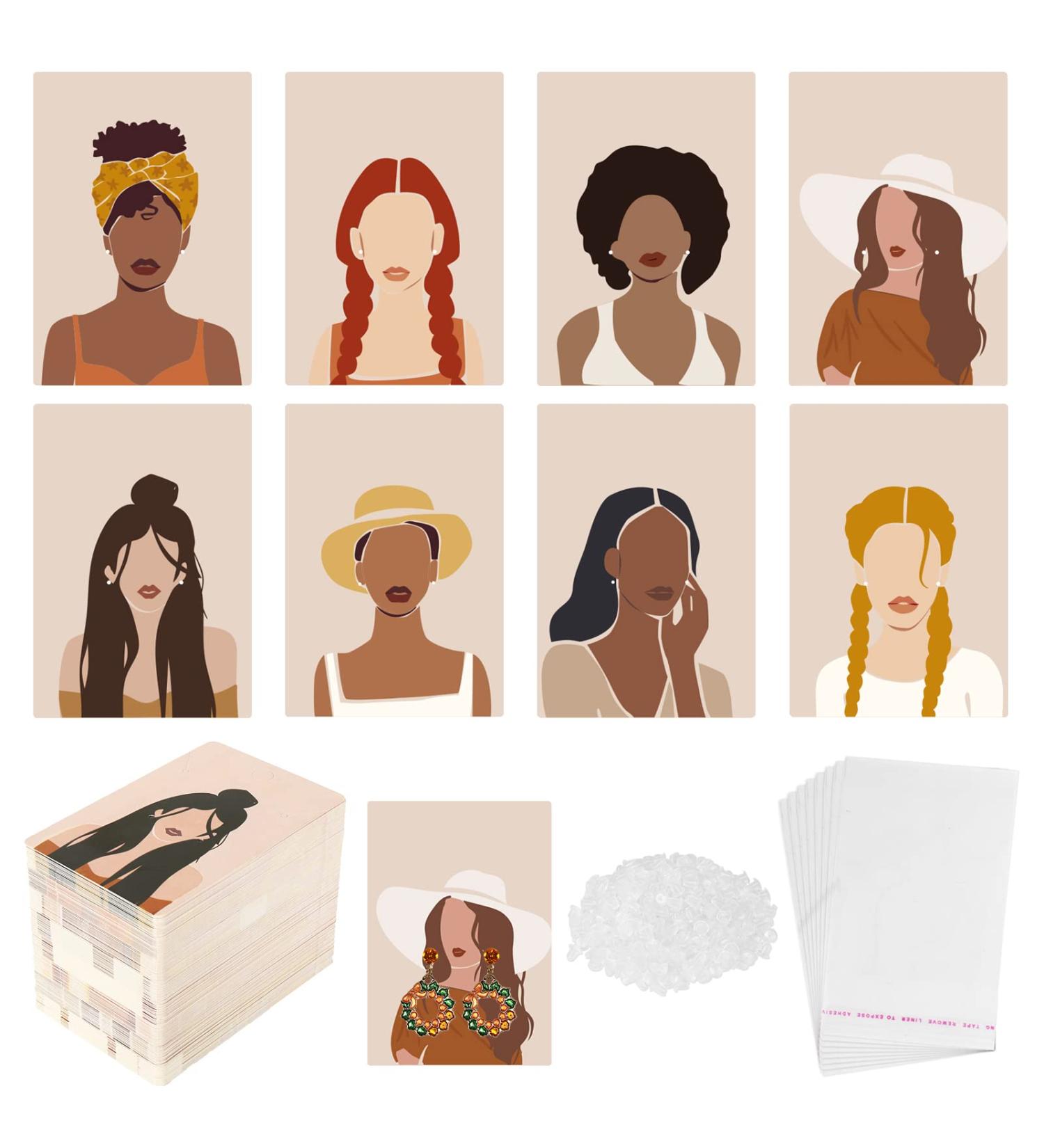 Whaline 640Pcs Earring Cards Set for DIY Jewelry Display - Self-Seal Bags & Ear Backs - 8 Lady Style Designs - 2.4 x 3.5 Inch Brown Earring Holder Cards - Buy Online on SooperMarket.com