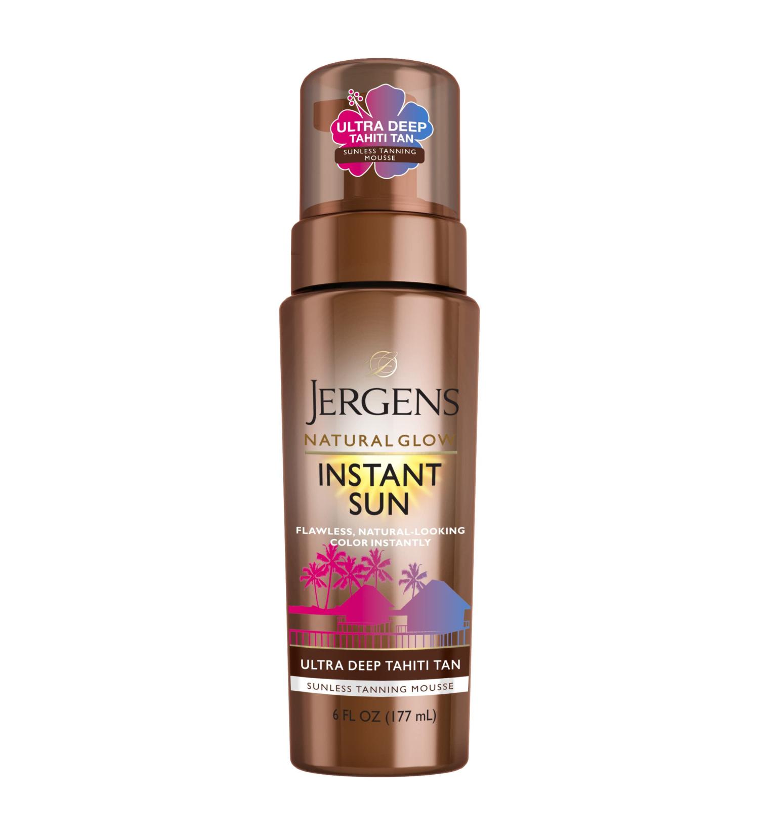 Jergens Natural Glow Instant Sun Body Mousse - Dark Self Tanner for Deep Tahiti Tan | Sunless Tanning Bronzer 6oz - Buy Online on SooperMarket.com