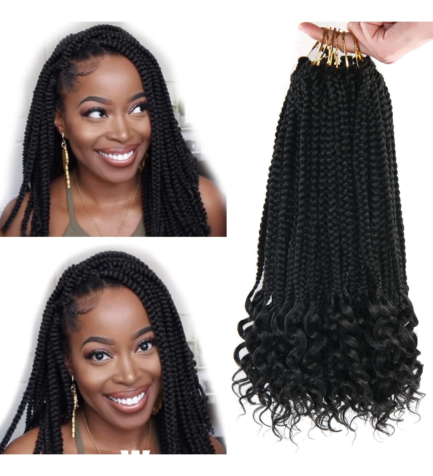 Crochet Box Braids Hair 14 Inch 1B Color - 144 Roots/pack with Curly Ends for Women - Pre Looped 24 Strands/pack Braiding Hair Extensions - Buy Online on SooperMarket.com