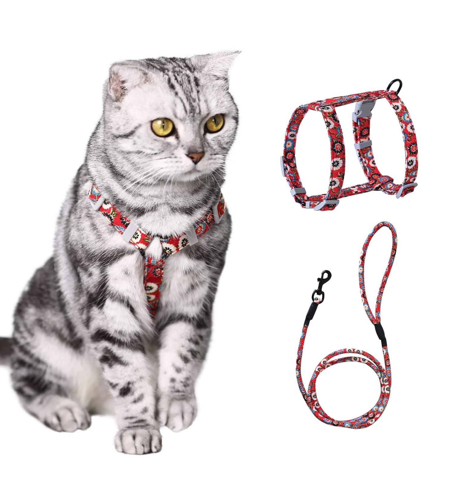 Petom Flower Pattern Cat Dishes & Adjustable Leash Set for Small to Medium Cats (S Red) - Perfect Cat Accessories for International Shipping - Buy Online on SooperMarket.com