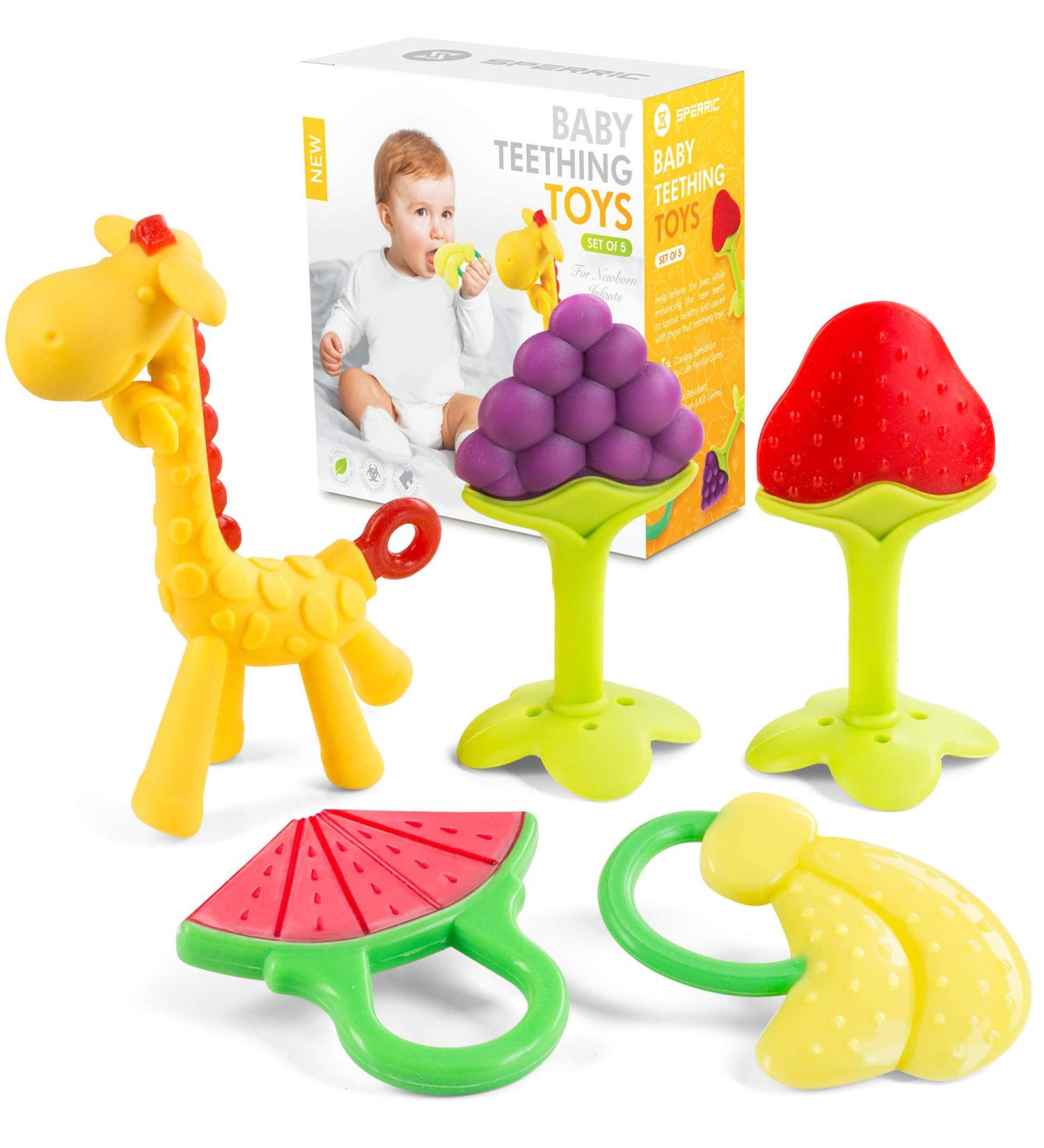 Baby Teething Toys - 5-Pack Silicone Teethers | BPA-Free, Freezer Safe | Soothe Infant Gums | Perfect Baby Gift - Buy Online on SooperMarket.com