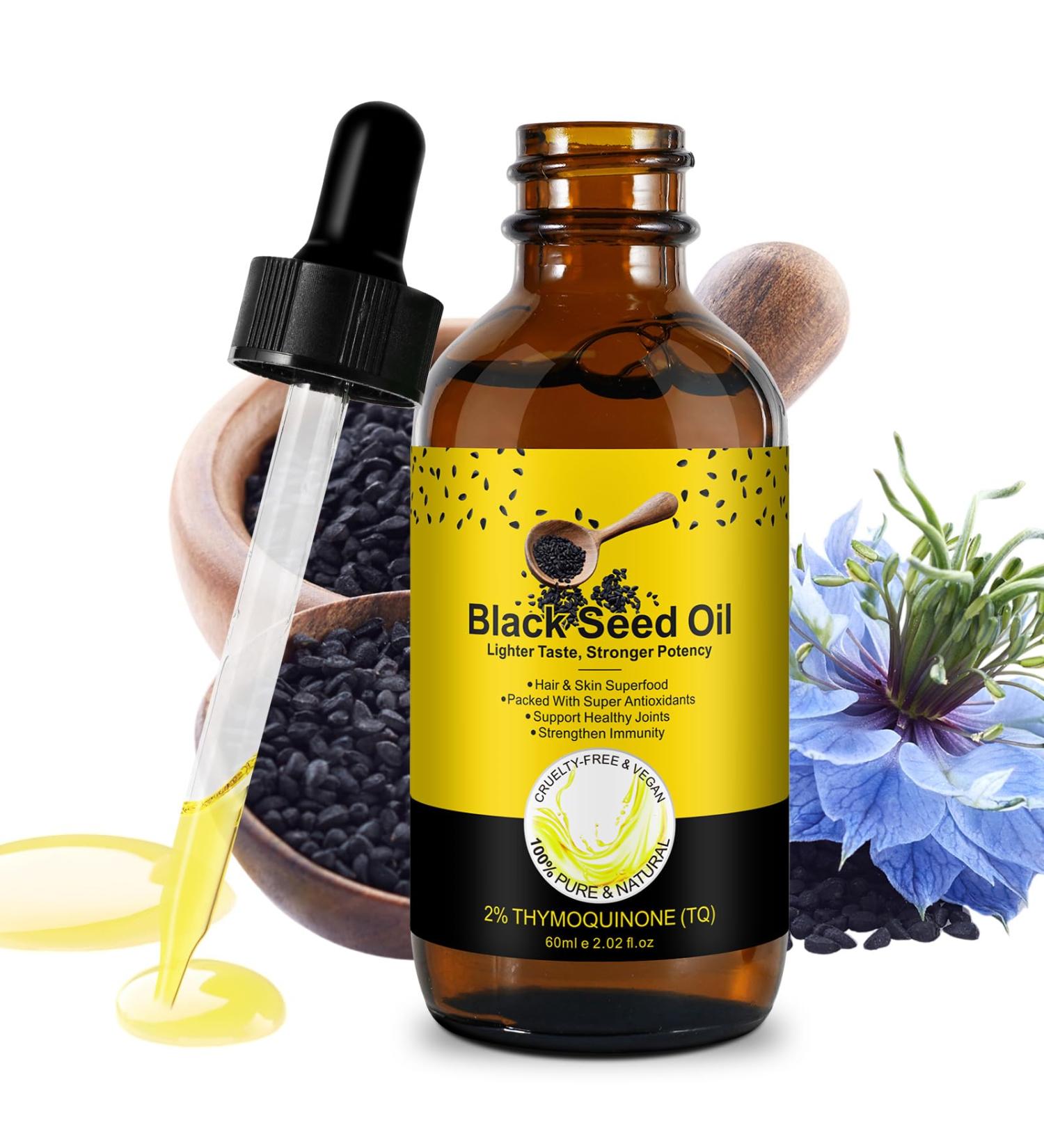 Organic Black Seed Oil - 100% Pure Natural & Cold Pressed Liquid Black Cumin Seed Oilwith Omega 3 6 9 Antioxidant and Thymoquinone for Hair Growth - Buy Online on SooperMarket.com