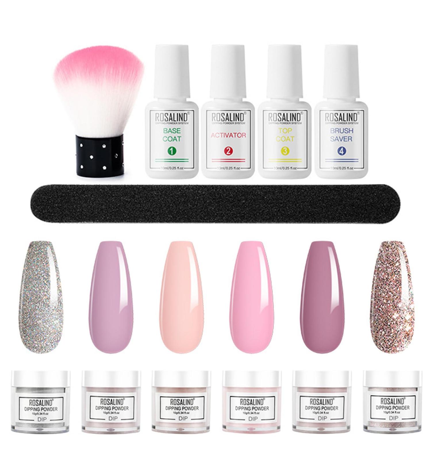 Roseflower Dipping Powder Nails Kit - 6 Color Nude DIY Manicure Starter Set with Base & Top Coat - Perfect for Home Nail Salon - Buy Online on SooperMarket.com
