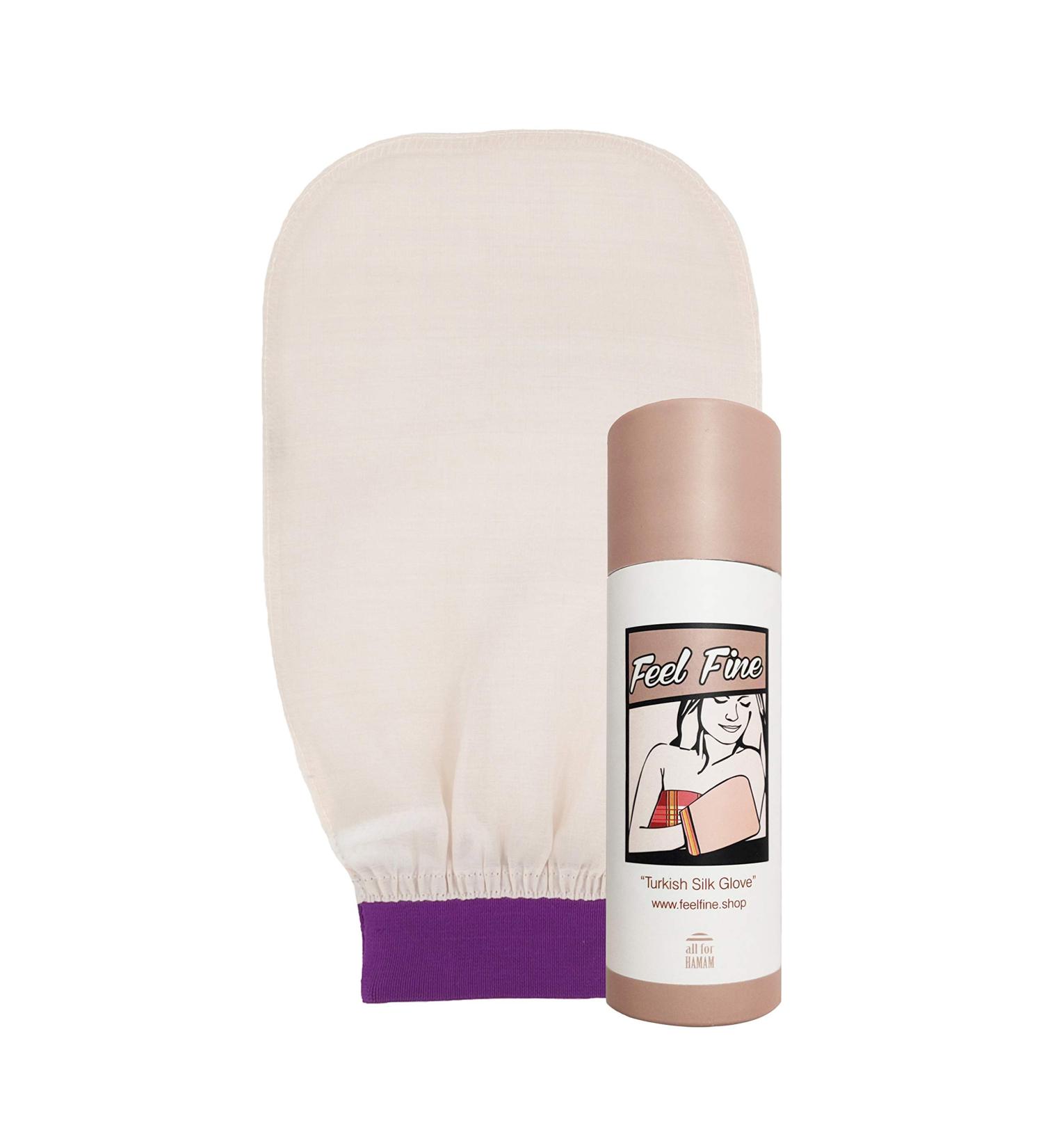 Feel Fine Turkish 100% Raw Cocoon Silk Exfoliating Glove - Purple | Body Scrub, Fake Tan Remover, Natural Glow | Bath Mitt for Men & Women - Buy Online on SooperMarket.com