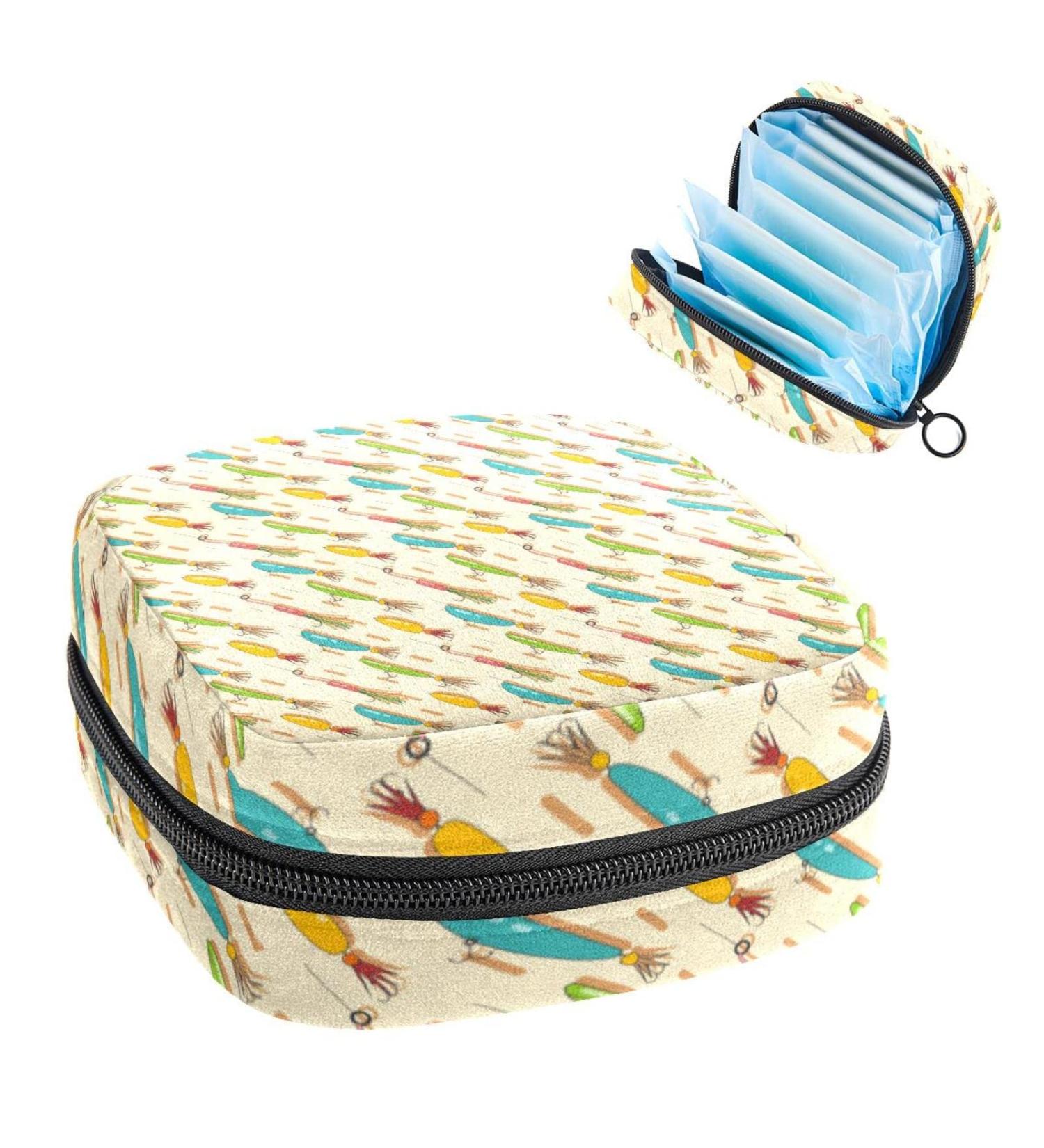 Yellow and Blue Fish Hook Sanitary Napkin Storage Bag - Portable Period Pouch for Women and Teens - Multi-Colored - Buy Online on SooperMarket.com